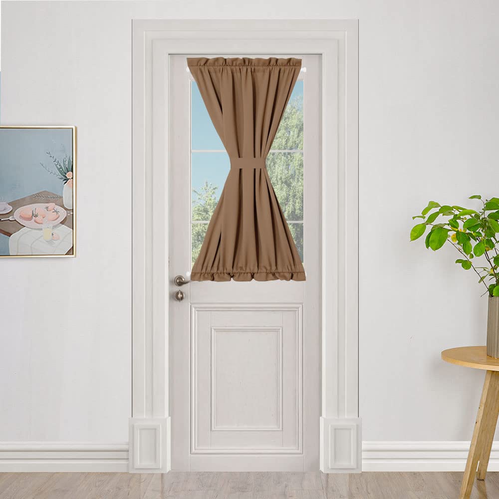 PANOVOUS Thermal Insulated Blackout French Door Curtain - Super Soft Privacy Curtain for Front Door, Kitchen & Patio Windows (25x40 Inches, Brown) - Perfect for Sun Protection & Room Darkening