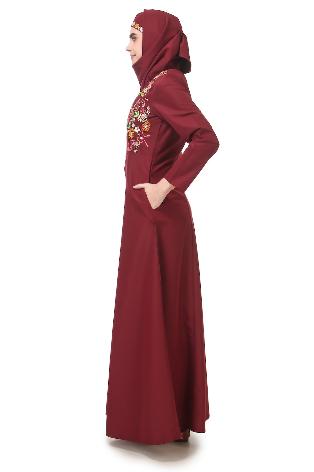 Elegant Floral Print Asymmetric Hem Semi-Circular Abaya Dress for Women - Perfect for Eid, Ramadan, and Special Occasions