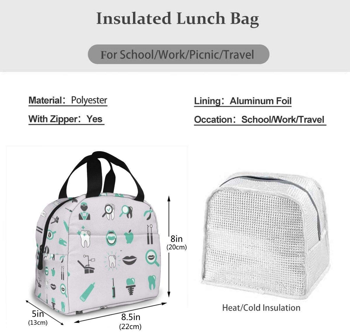 Insulated Lunch Box for Dentists & Dental Hygienists - Portable Thermal Lunch Bag for Women & Teens - Perfect for Work, School & Travel Meals