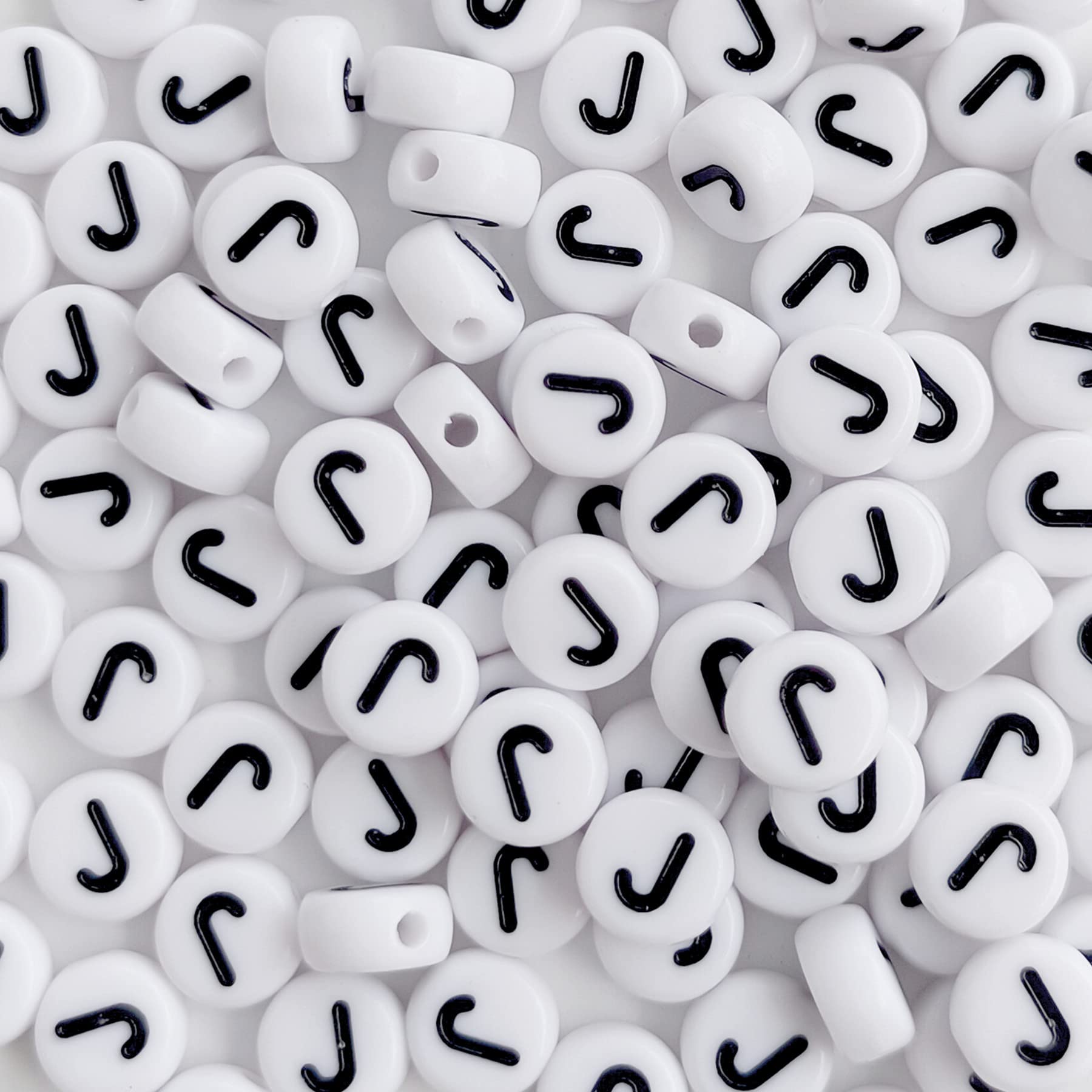 100PCS White Round Acrylic Alphabet Beads Letter J - 4X7mm DIY Jewelry Making Supplies for Bracelets, Necklaces, Keychains - Perfect for Crafts, Gifts & Personalized Accessories