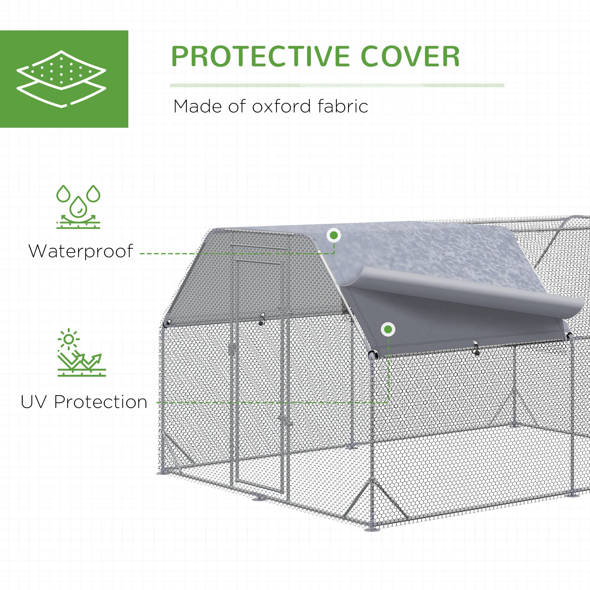 PawHut Large Walk-in Chicken Coop with Waterproof Anti-UV Cover - 9.2' x 12.5' x 6.4' Metal Chicken Run & Hen House for Backyard, Farm, or Outdoor Poultry Keeping - Durable 1