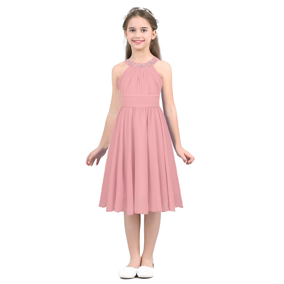 Flower Girl Dresses for Weddings - Sleeveless Chiffon Halter Bridesmaid Dress for Birthday Parties & Formal Events | Elegant Ball Gown for Special Occasions