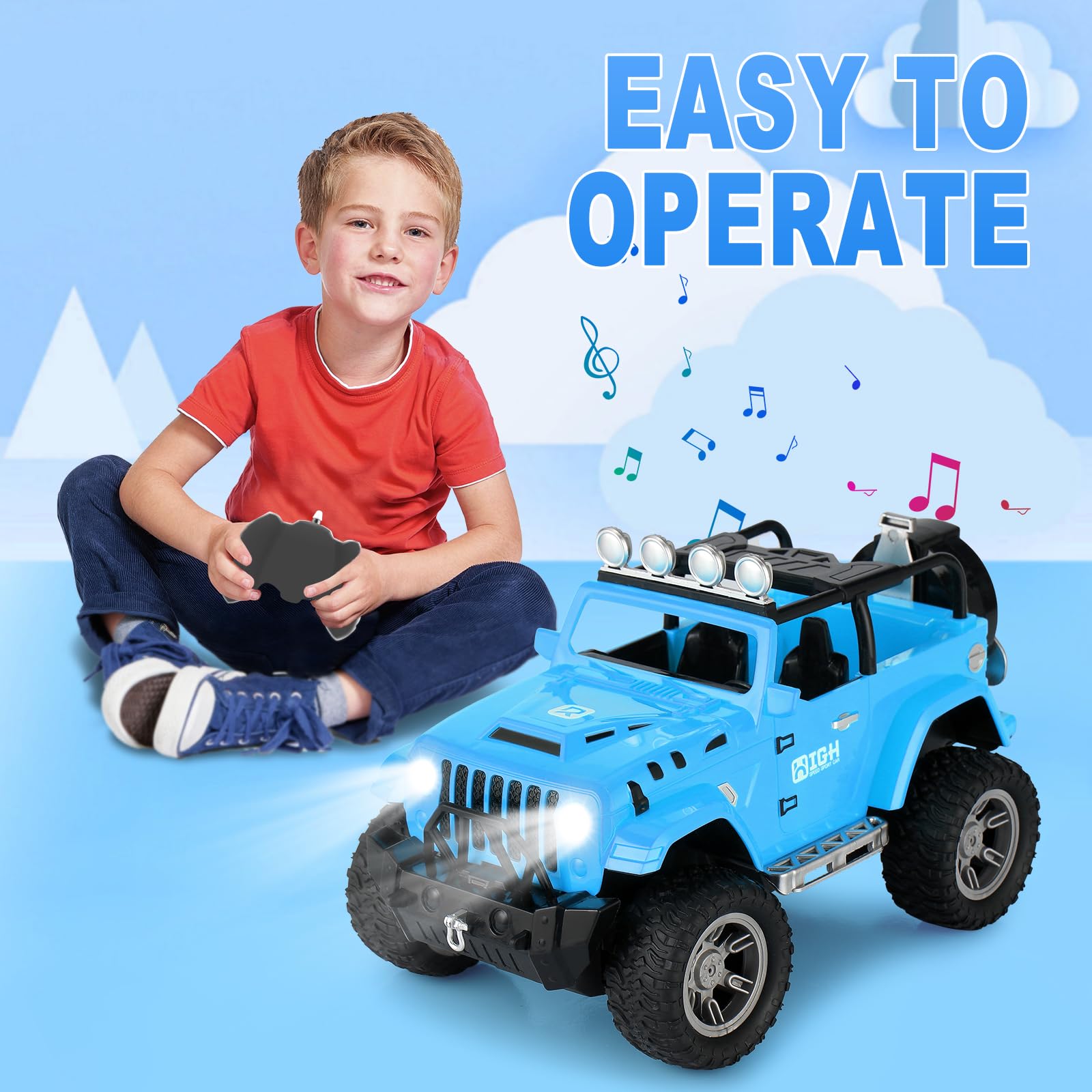 Carox 1:16 Scale Remote Control Car for Kids - 2.4Ghz RC Monster Truck with Spray Mist, Engine Sounds & LED Lights | Off-Road Toy Gift for Boys & Girls (Christmas, Birthday, Outdoor Play, Backyard Racing)