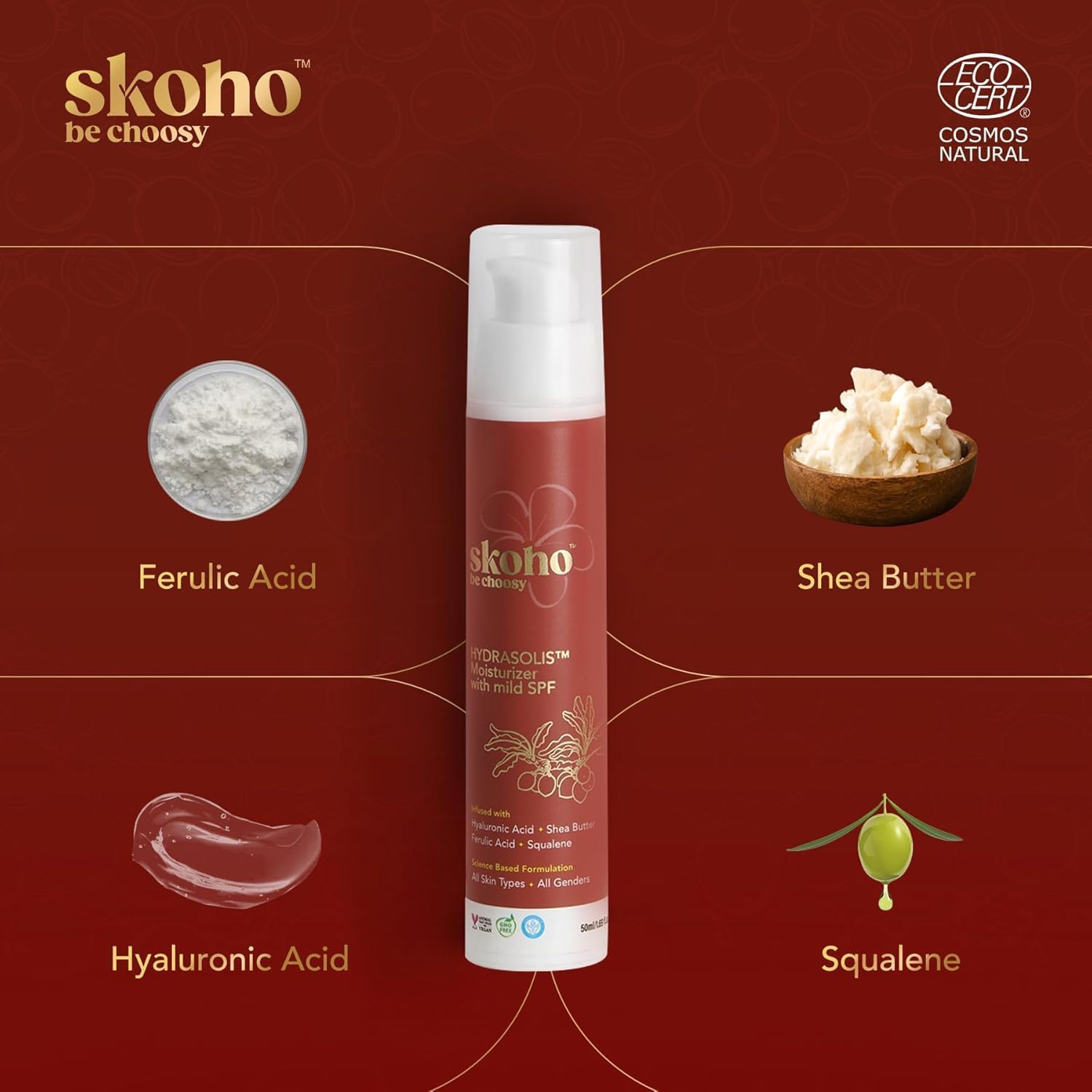 Hydrating Face Moisturizer with Hyaluronic Acid - Deep Moisture & Skin Barrier Repair for Oily & Normal Skin | COSMOS Certified Natural SPF Moisturizer for Men & Women (50ml) | Perfect for Daily Skincare Routine & Sun Protection