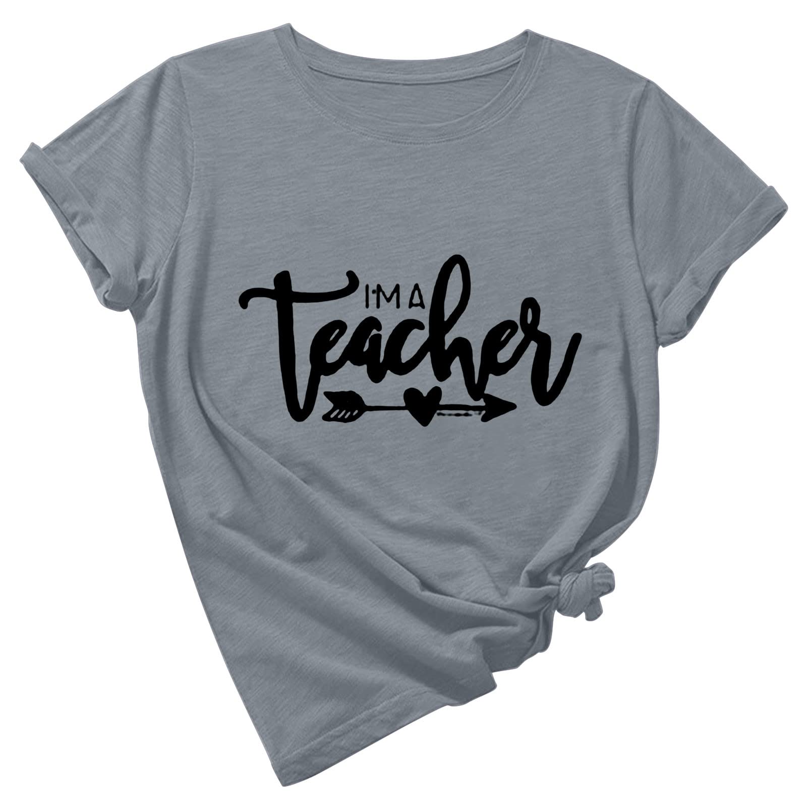 Hatoys Women's Graphic T-Shirt - Round Neck Short Sleeve Teacher Letter Print Pullover Oversized Blouse | Casual Comfort Top for Everyday Wear, Work & School Outfits