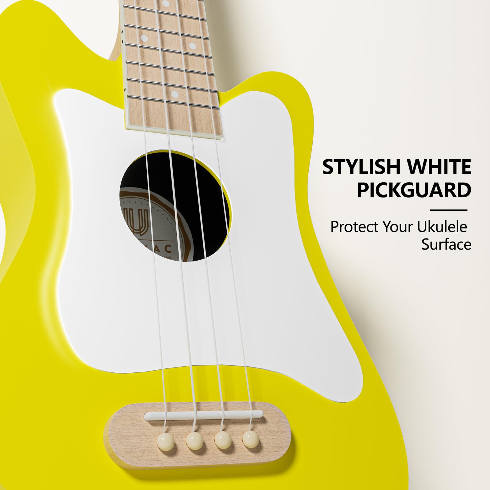 21.5 Inch Soprano Ukulele Beginner Kit with Gig Bag, Digital Tuner & Accessories - Spruce Wood with White Pickguard, Yellow Finish (P005WYE) - Perfect for Beginners, Travel, Beach Performances & Music Lessons