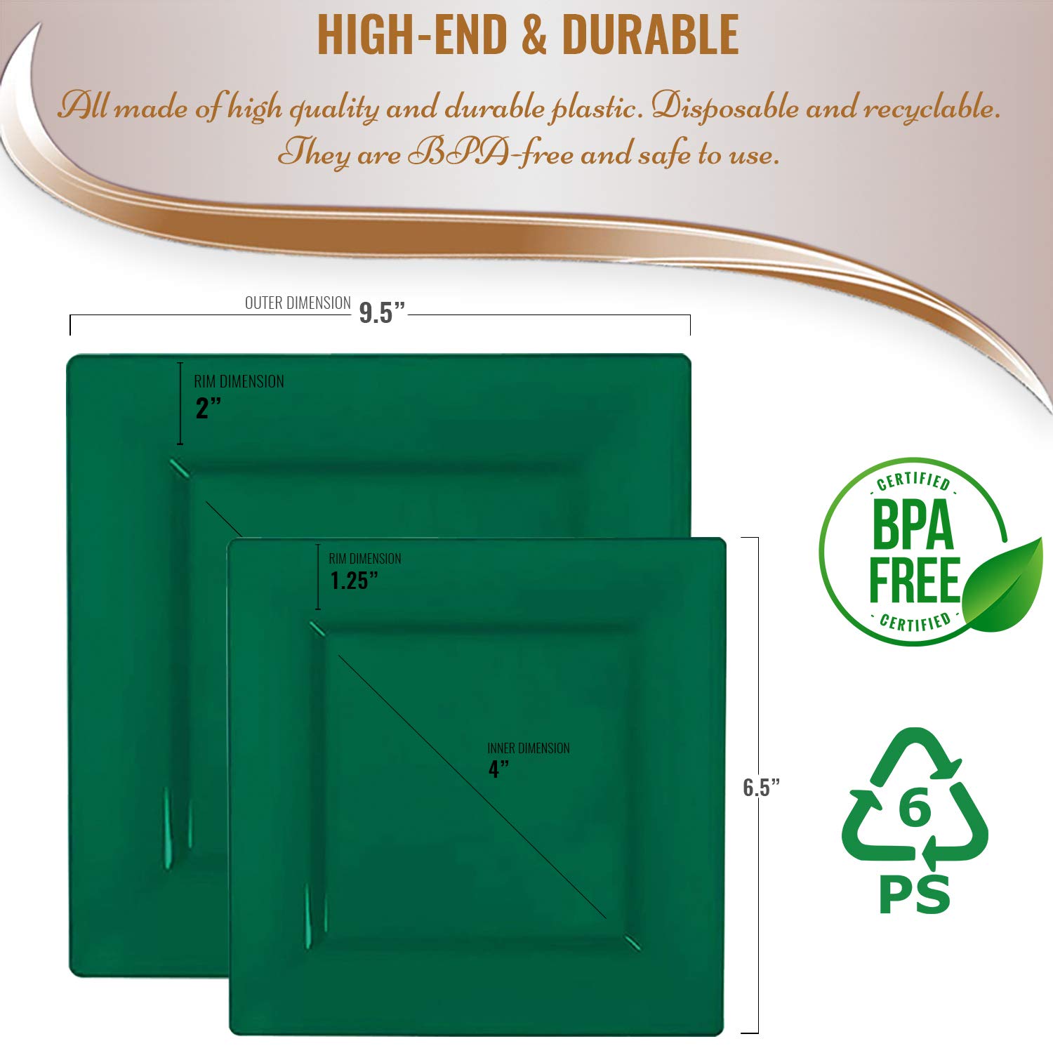 Smarty Had A Party Elegant Disposable Plastic Dinnerware Set - Heavy Duty Plastic Plates for 120 Guests, Green Combo Plate Set | Perfect for Weddings, Parties, Catering & Outdoor Events