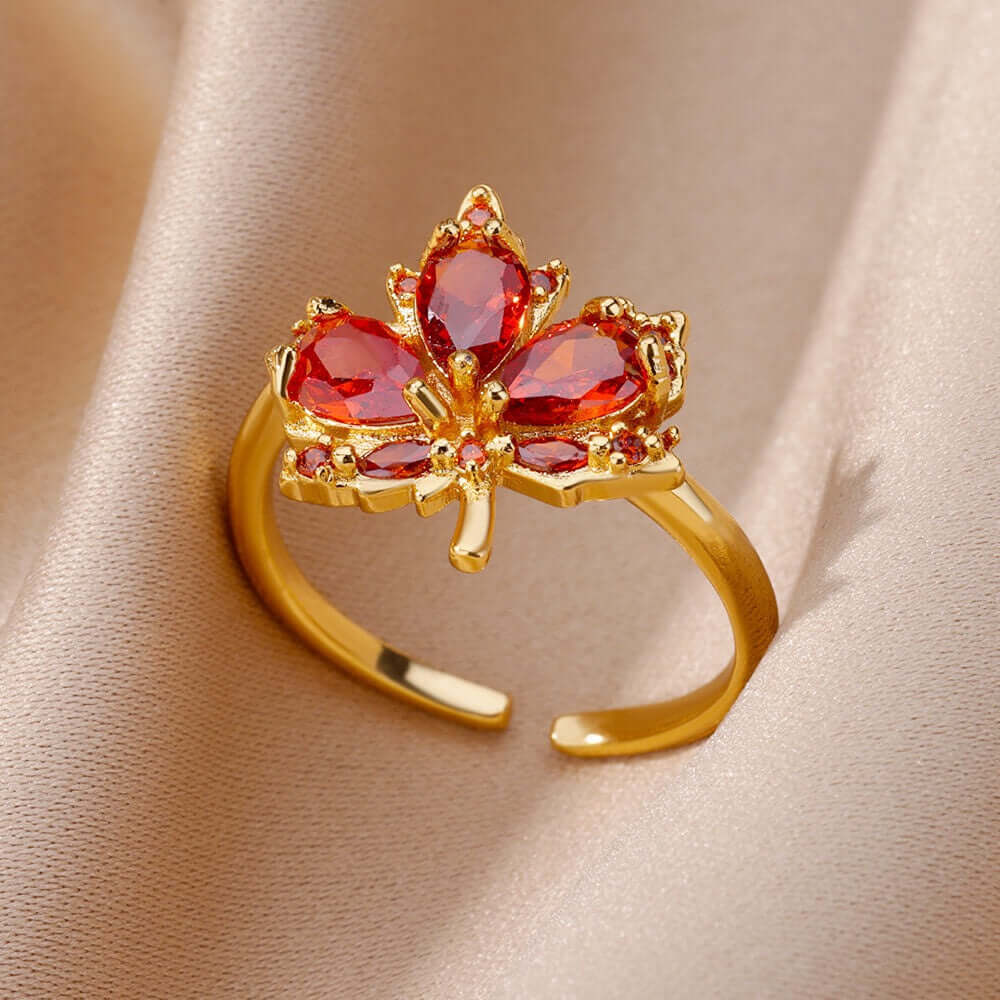 Autumn Fall Maple Leaf Adjustable Ring - GS042 | Vintage Nature Inspired Jewelry for Women | Perfect for Thanksgiving, Halloween & Cozy Fall Outfits