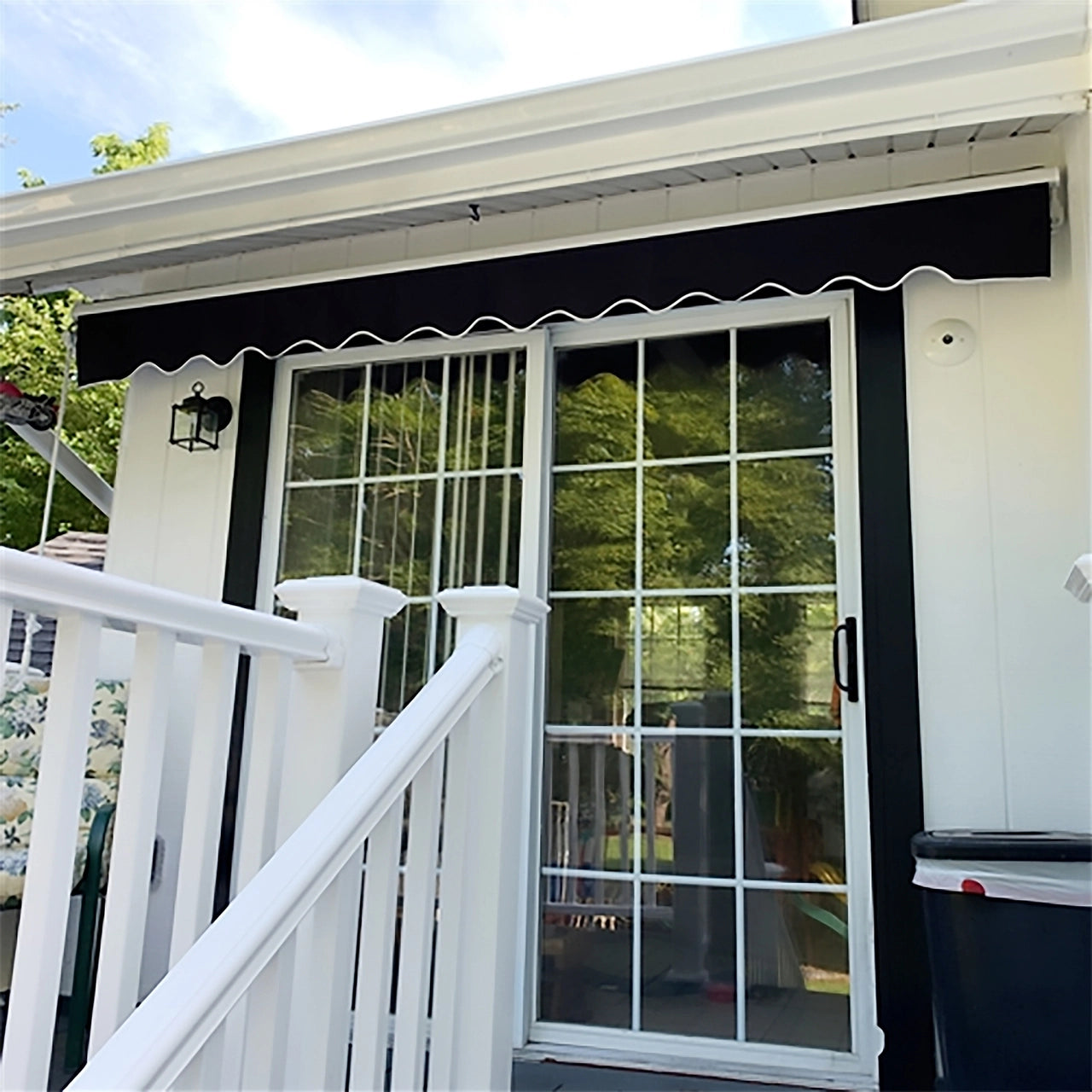 20 x 10 Feet Aleko Motorized Retractable White Frame Patio Awning - Black | Perfect for Outdoor Shade, Backyard Relaxation & Patio Protection