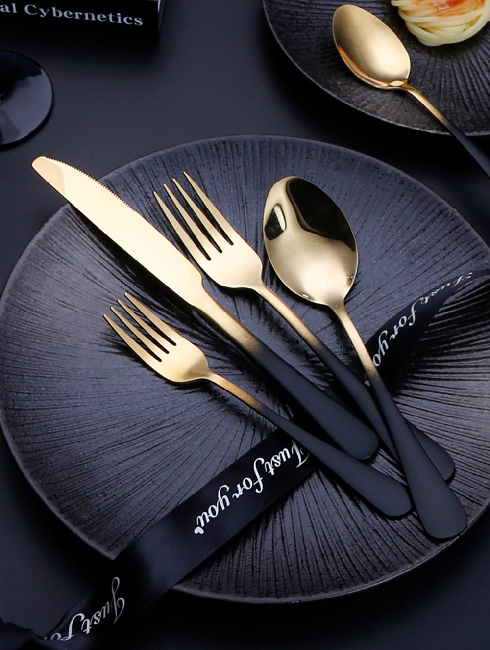 Black Stainless Steel Flatware Set for 4 - 20-Piece Modern Gradient Silverware Cutlery Set with Dinner Forks | Dishwasher Safe | Perfect for Family Dinners, Parties & Everyday Dining