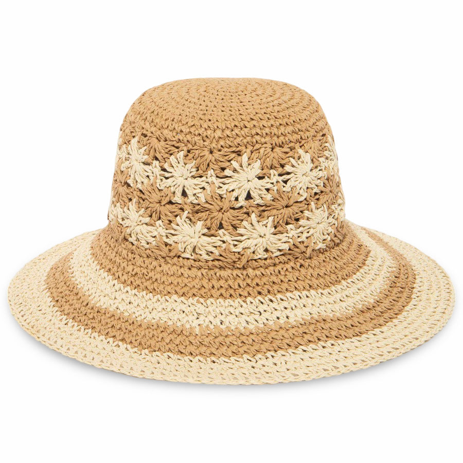 Striped & Floral Crochet Bucket Hat for Women - Summer Beach Sun Hat with Wide Brim - Boho Chic Fashion Accessory for Outdoor, Travel and Vacation