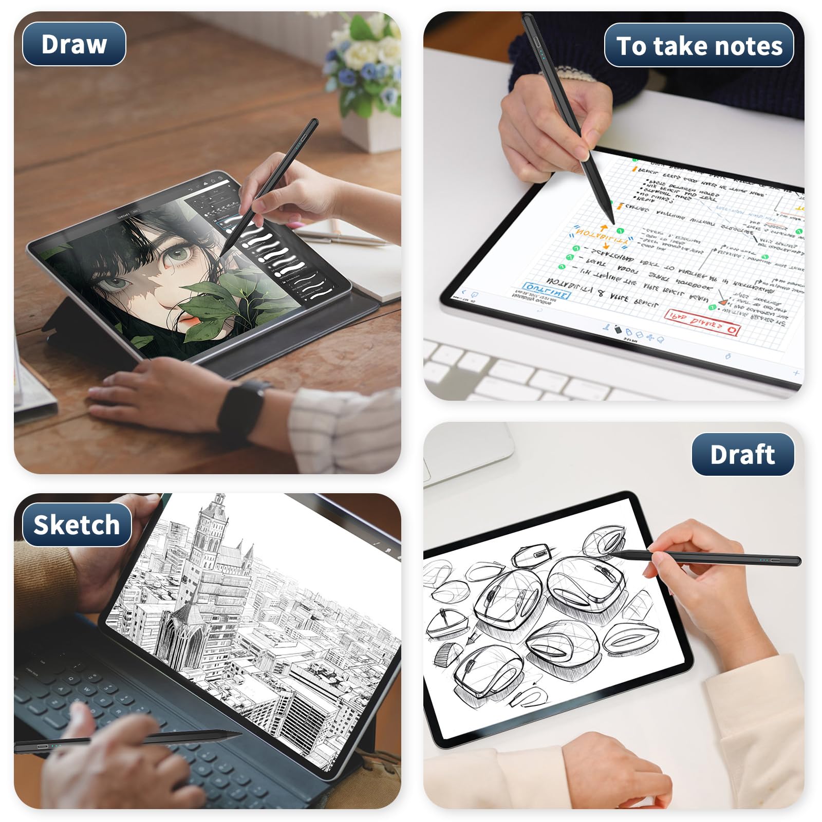 Premium Stylus Pen for iPad (2024-2018 Models) - Fast 30-Min Charge, Tilt Sensitivity, Palm Rejection & Magnetic Attachment - Compatible with iPad 10/9/8/7/6, iPad Air 3/4/5/11/M2, iPad Mini 5/6, iPad Pro 11/12.9/13-Inch M4 - Perfect for Drawing, Note-Taking & Digital Art