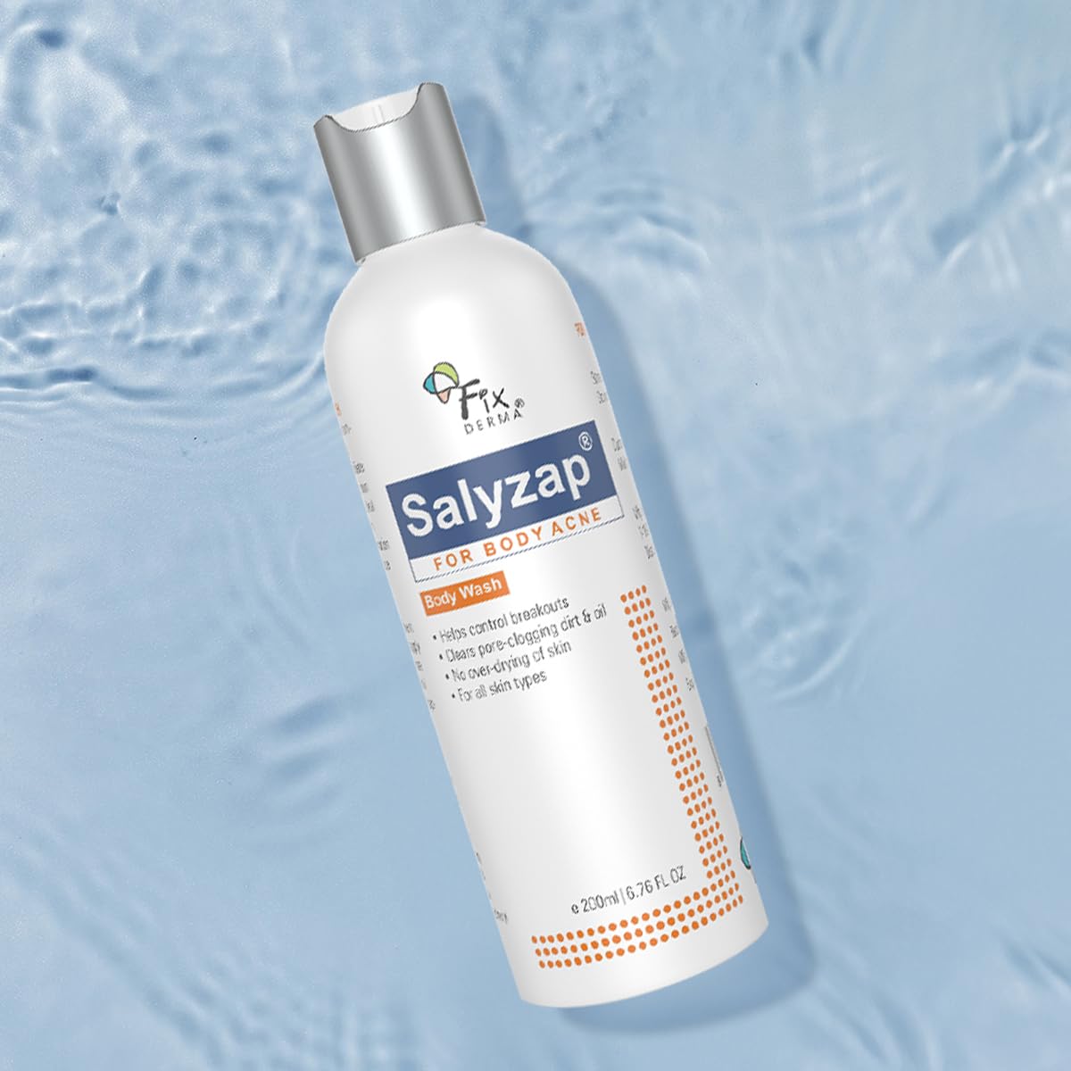 Fixderma Salyzap 2% Salicylic Acid Body Wash for Acne Treatment | Exfoliating & Anti-Acne Body Wash for Back, Chest & Arms | Helps Control Breakouts & Unclog Pores - 200ml | Ideal for Acne-Prone Skin & Daily Shower Routine