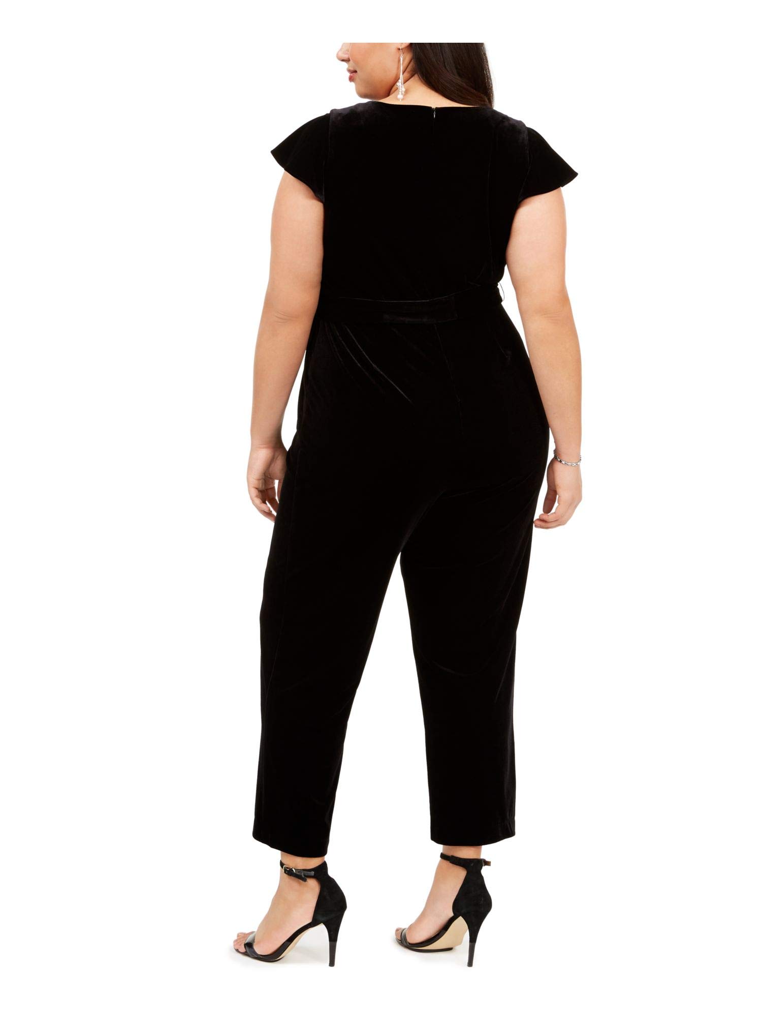 Jessica Howard Women's Black Belted Short Sleeve V-Neck Jumpsuit with Boot Cut - Size S | Casual Outfit for Work, Date Night & Everyday Wear