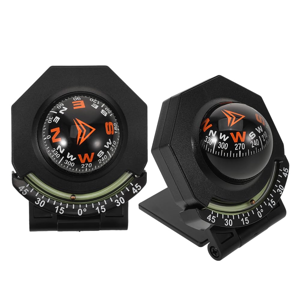 2Pcs Car Compass with Inclinometer - Marine & Dashboard Mounted Foldable Compass for Boats, SUVs & Off-Road Vehicles | Perfect for Navigation, Camping & Outdoor Adventures