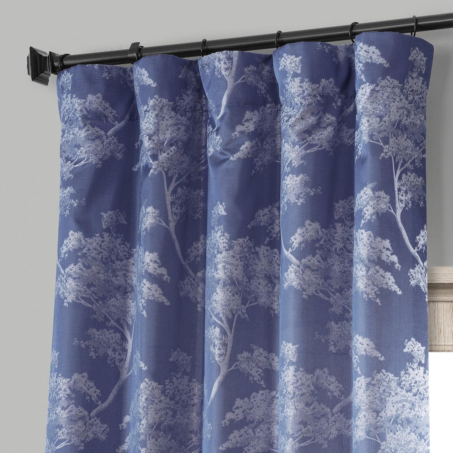 Sequoia Cobalt Blue Floral Faux Silk Jacquard Blackout Curtains for Bedroom, Living Room - Elegant Window Treatment for Light Blocking & Home Decor