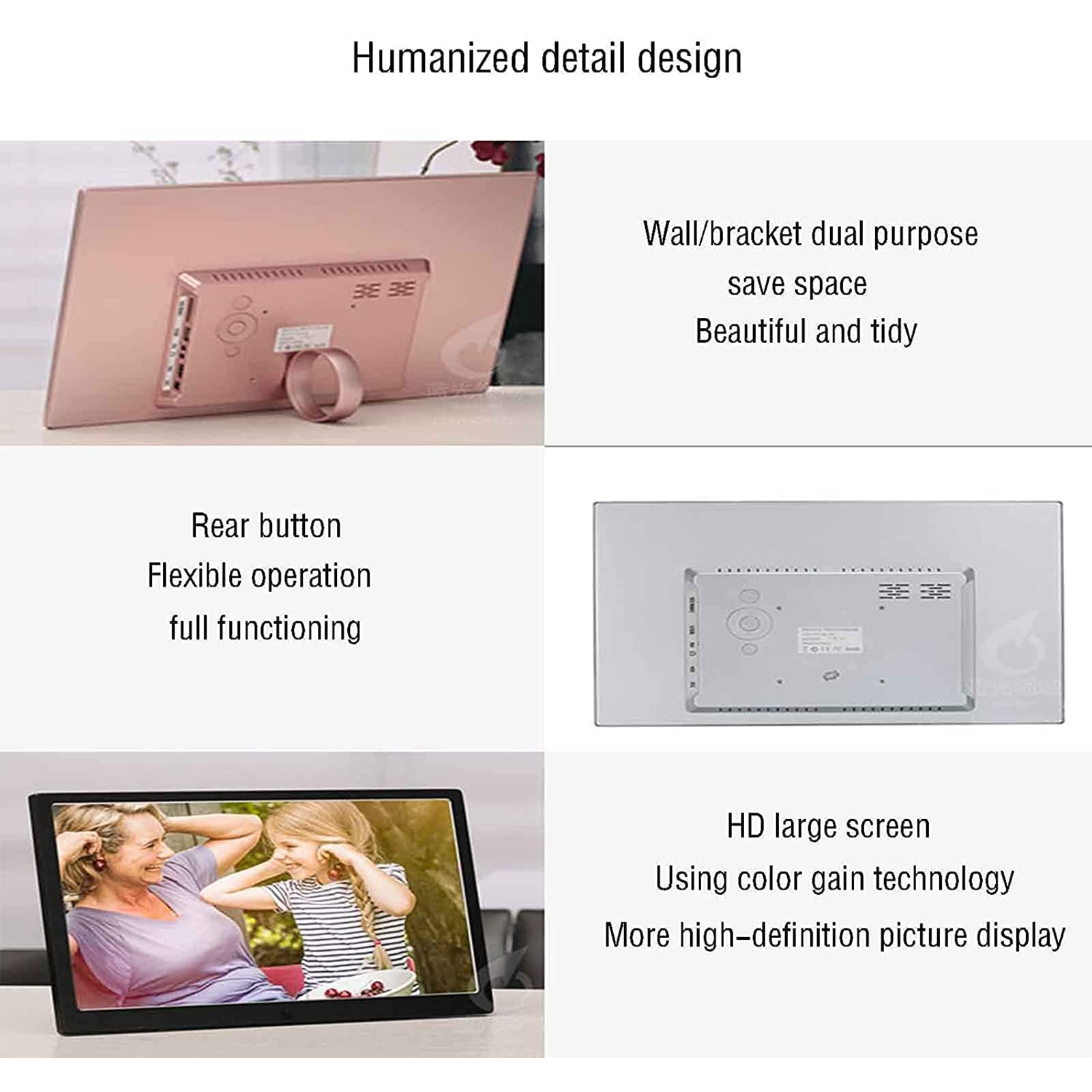 15 Inch Digital Photo Frame - Ultra Thin HD Display with SD Card Slot & HDMI, 16GB Built-in Storage, 13 Languages, Remote Control - Perfect for Home Decor, Office Display & Gift Giving (Rose Gold)