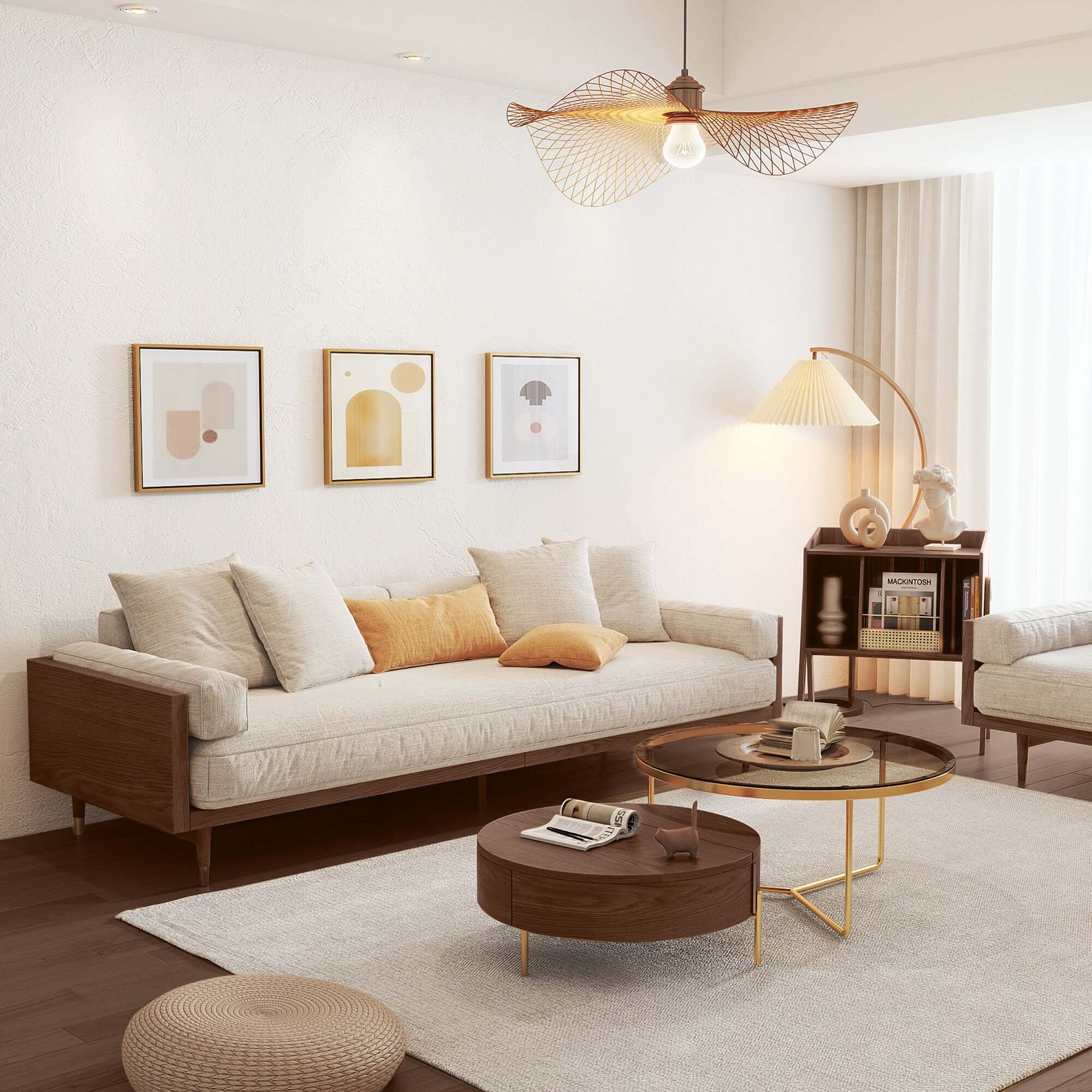 Modern Beige 3-Seater Upholstered Linen Sofa with Solid Wood Frame - Comfortable Living Room Couch for Small Spaces & Family Gatherings
