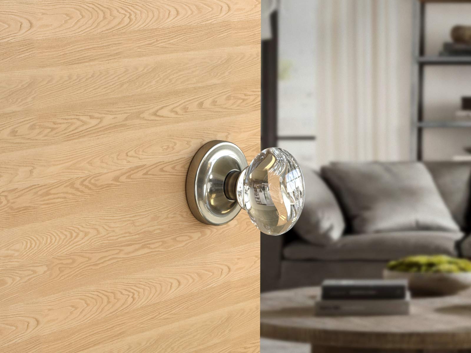 (8 Pack) Satin Nickel Oval Egg Crystal Door Knobs with Round Rosette - Elegant Cabinet & Drawer Pulls for Bedroom, Bathroom, and Closet Doors
