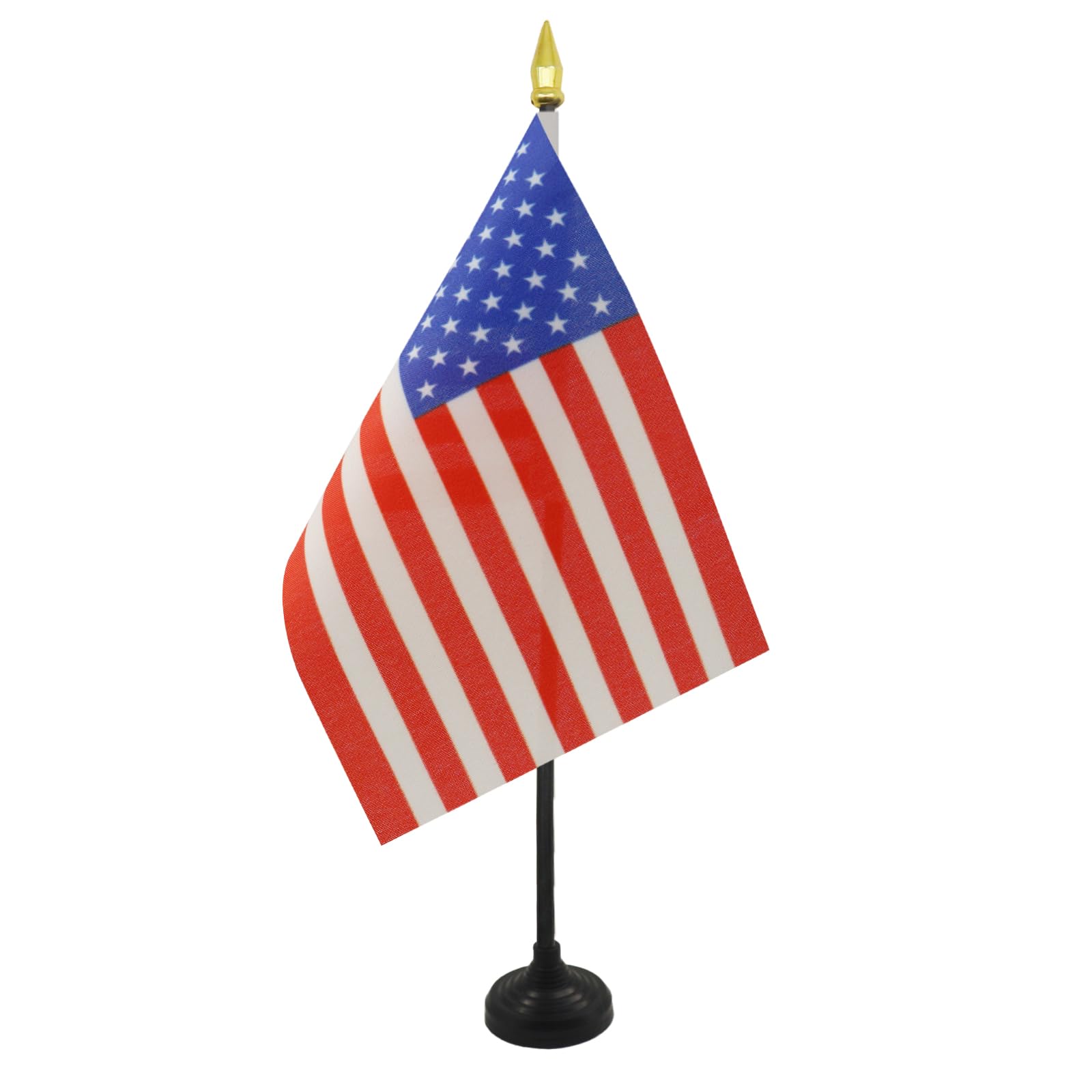 AZ FLAG - United States Mini Desk Flag 4'' x 6'' (15 x 10 cm) - 100% Polyester American Office Banner with 10'' Golden Spear Pole - Perfect for Office Decor, Home Display, and Patriotic Events