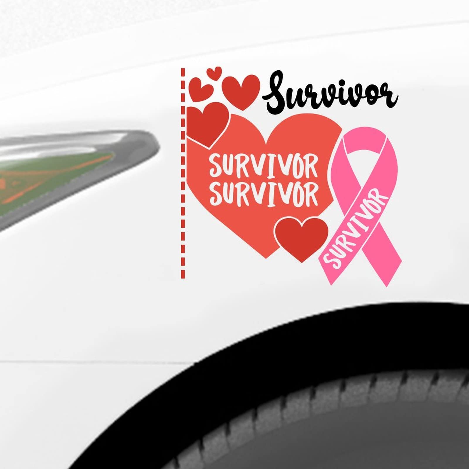 Pink Ribbon Car Decal - Vinyl Survivor Heart Window Sticker for Cancer Awareness - Waterproof Bumper Sticker for Cars & Trucks - Perfect Gift for Survivors & Supporters - Show Support on Windows, Bumpers, Laptops