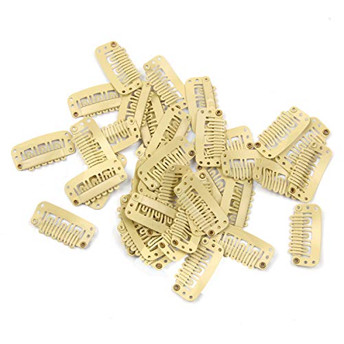 20pcs U-Shape Snap Wig Clips for Hair Extensions & Weaves – Metallic Hair Clips with Silicone Rubber, DIY Clip-Ins, 3.2cm Width, 1.2g Each, Beige Color | Secure Styling for Wigs, Braids & Cosplay