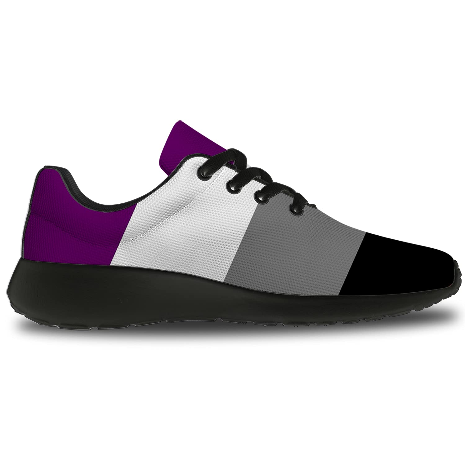 Unisex LGBTQ+ Pride Running Shoes - Comfortable Walking & Tennis Sneakers with Asexual Flag Design - Size 12 Men/15 Women in Black - Perfect for Pride Events, Daily Wear & Supportive Gifts