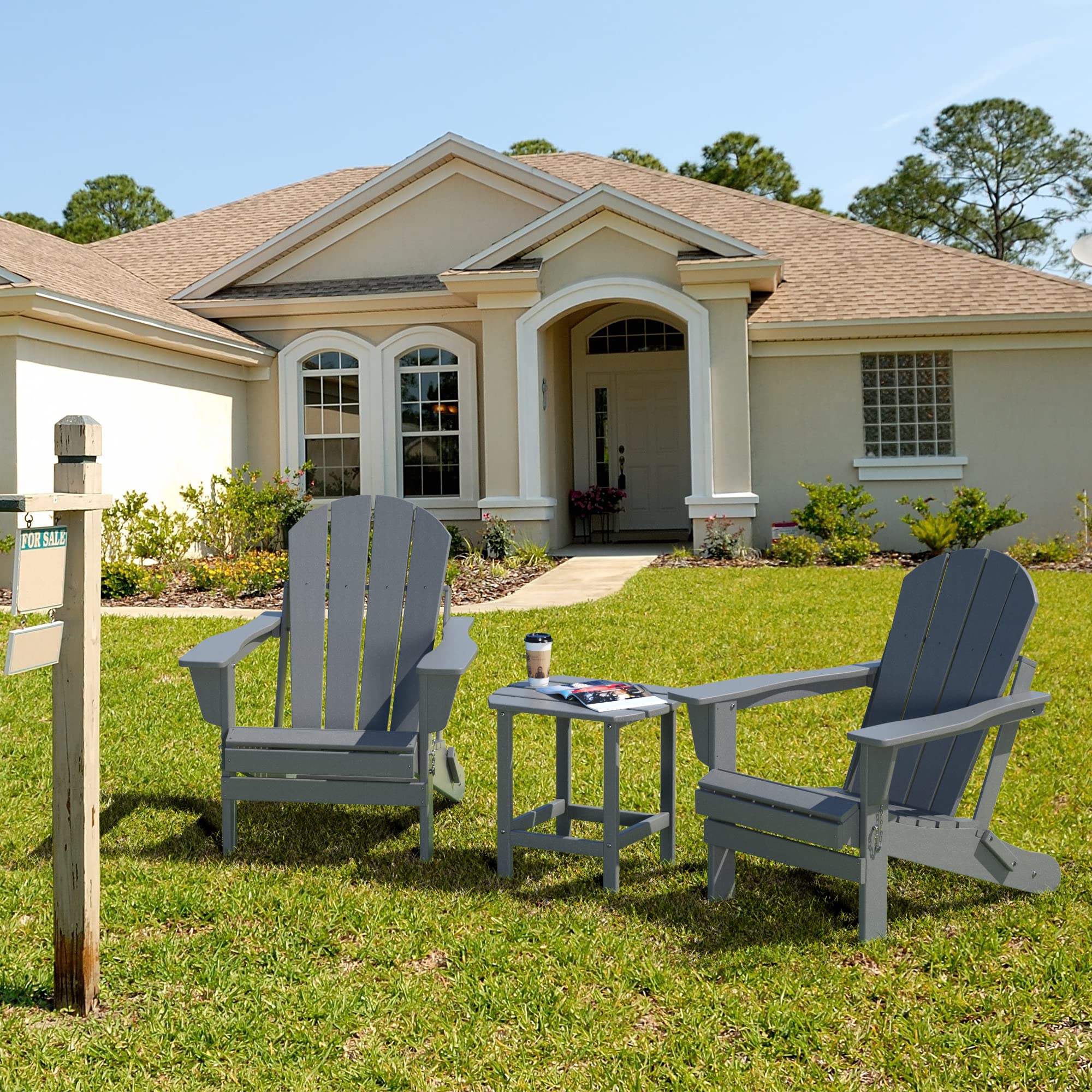 TORVA Folding Adirondack Chair - All-Weather HDPE Resin Outdoor Patio Chair for Backyard, Garden, Deck, Beach & Camping - Fire Pit & BBQ Companion (Gray) - Perfect for Relaxing, Sunbathing & Outdoor Gatherings