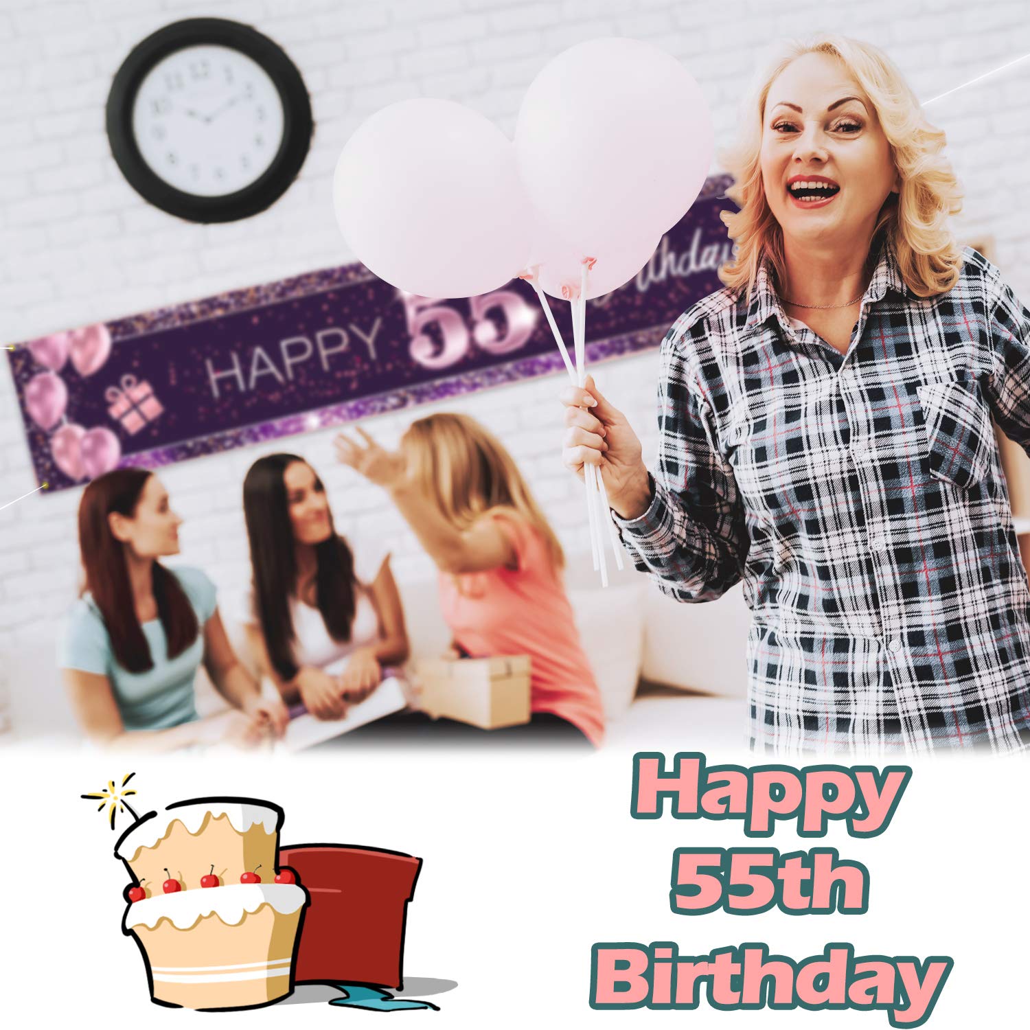 55th Birthday Backdrop Pink Photo Banner - Party Decor for Celebrations