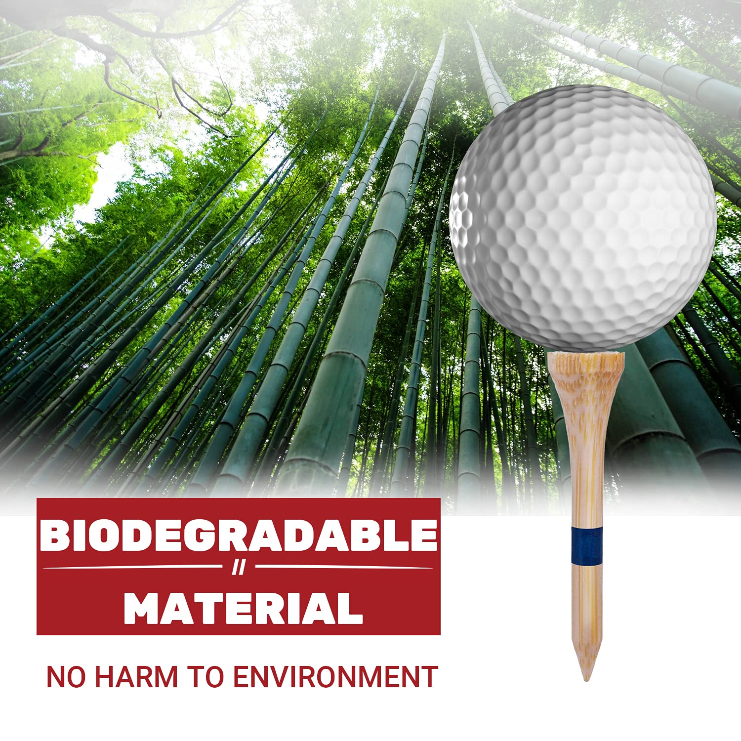 Premium Bamboo Golf Tees Set - 150/100 Pack with 4 Sizes (1.5