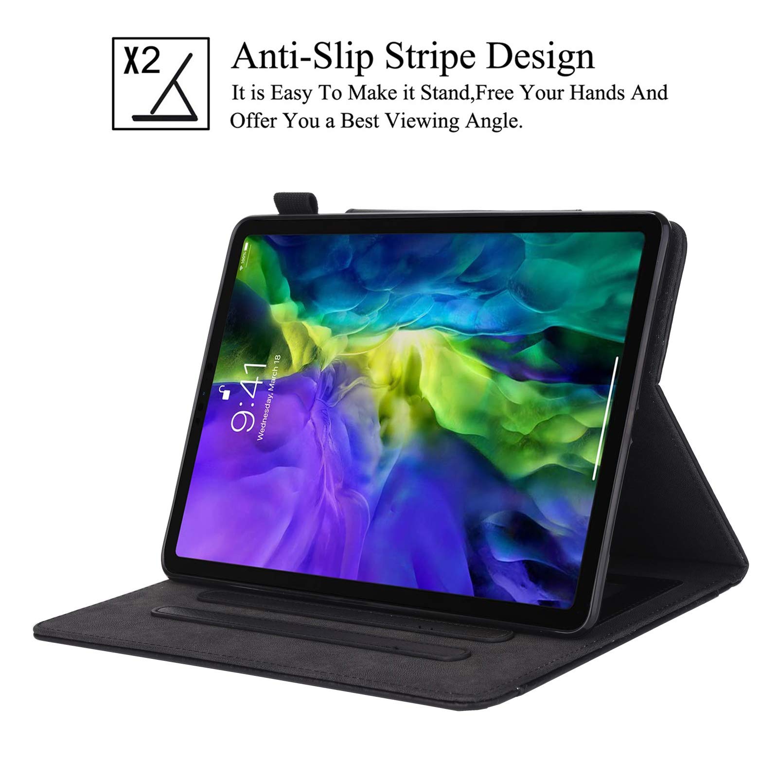 Ultra Slim Lightweight Stand Protective Case for iPad Pro 11 inch (2021/2020/2018) with Auto Sleep/Wake & Card Slots - Perfect for Work, Travel & Daily Use (Black)