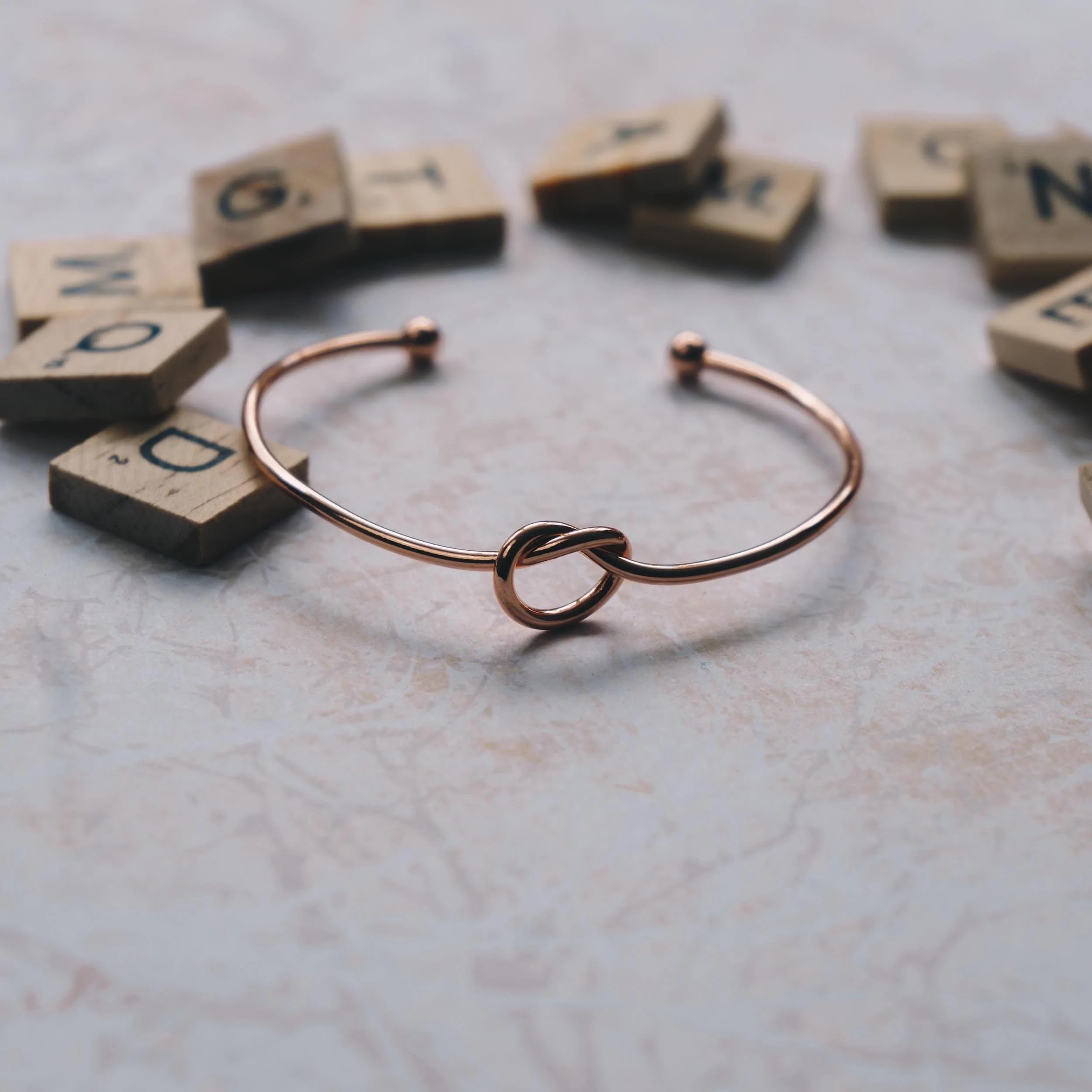 Philip Jones Rose Gold Plated Love Knot Cuff Bangle Bracelet for Women - Elegant Jewelry Gift for Anniversary, Valentine's Day & Special Occasions
