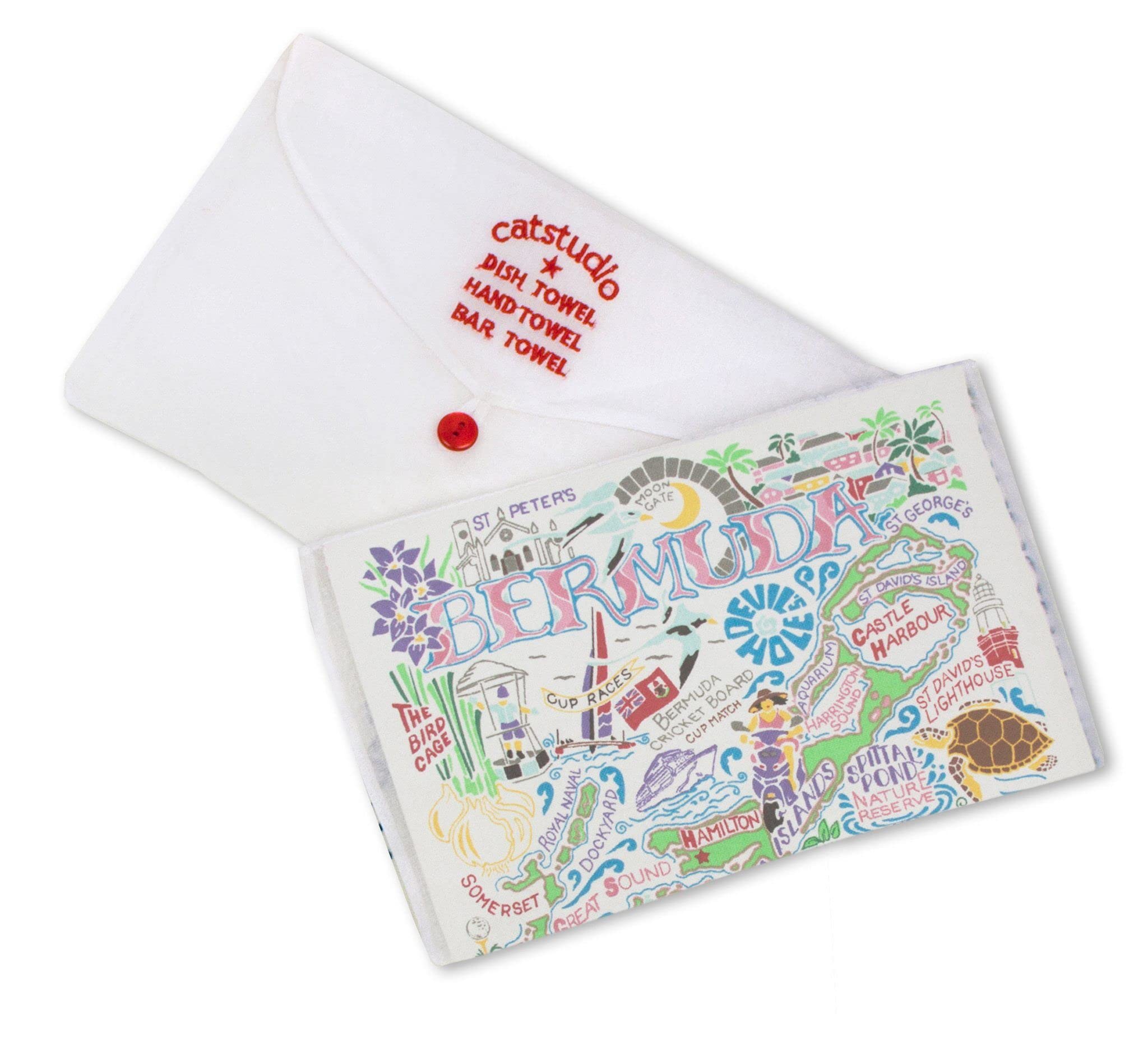 Catstudio Bermuda Dish & Hand Towel Set - Absorbent Cotton Kitchen Towels for Dishes, Bar & Bathroom - Perfect for Drying Hands, Dishes & Decor