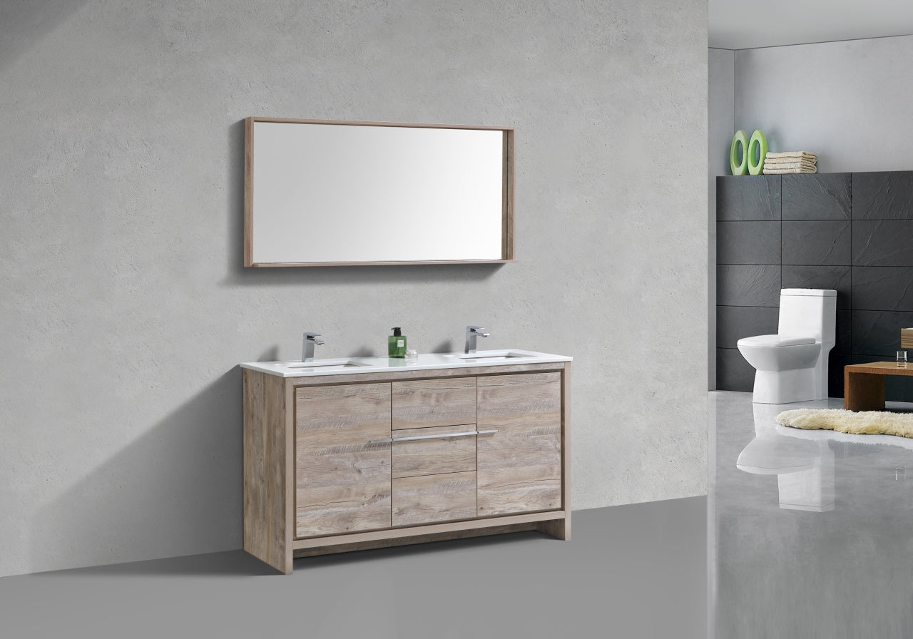 Modern Double Sink Bathroom Vanity with Nature Wood & Quartz Countertop - Floor Standing AD60 for Contemporary Homes | Perfect for Master Bathrooms & Guest Suites