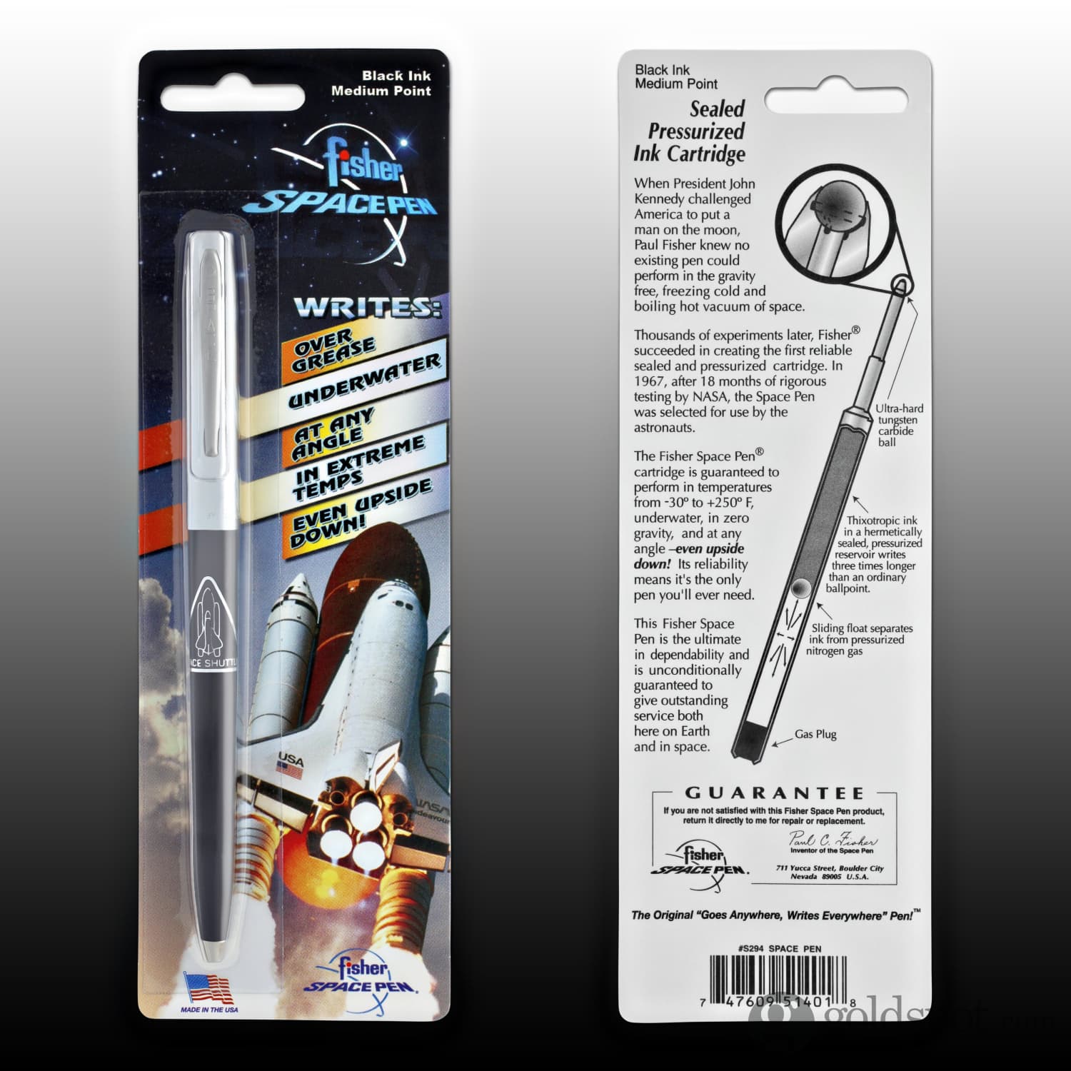 Fisher Space Cap O Matic Ballpoint Pen - Black with Shuttle Imprint - Perfect for Astronauts, Collectors & Everyday Writing
