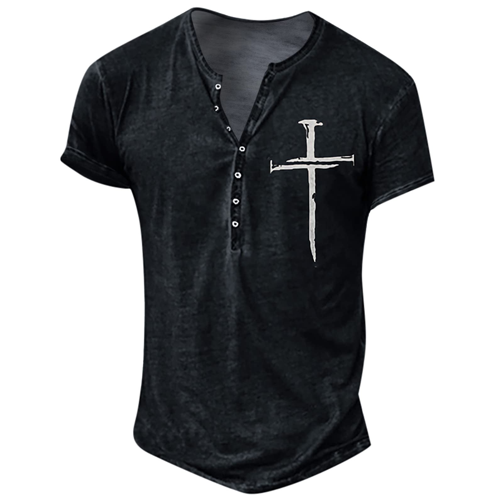 Men's Short Sleeve Henley Shirts - Casual Graphic Acid Washed Streetwear T-Shirts | Lightweight Workout & Gym Tees for Everyday Wear | Trendy Urban Fashion for Street Style & Casual Outfits