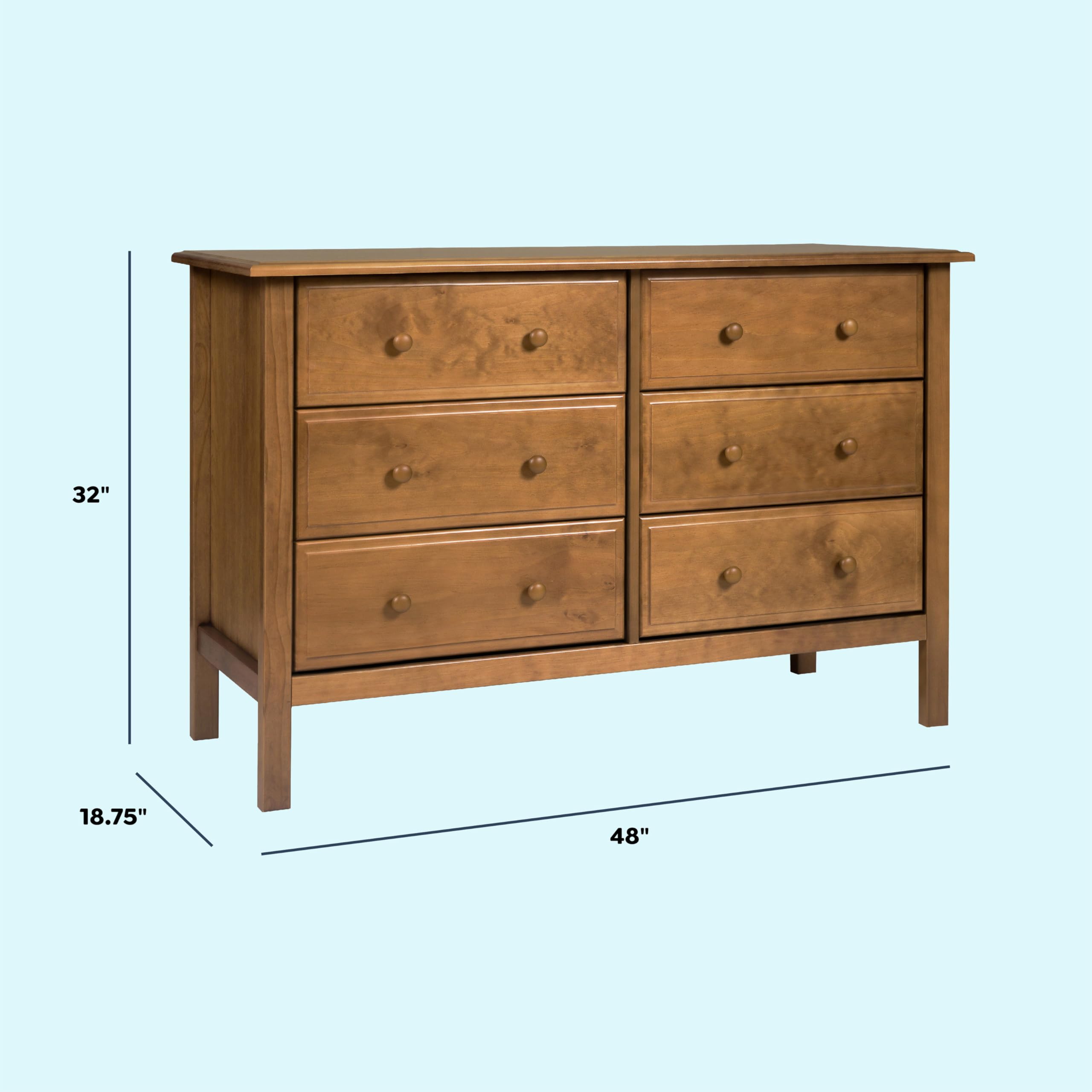 Davinci Jayden 6-Drawer Double Wide Chestnut Dresser - GREENGUARD Gold Certified for Low Chemical Emissions | Perfect for Bedroom, Nursery, or Dorm Organization & Storage