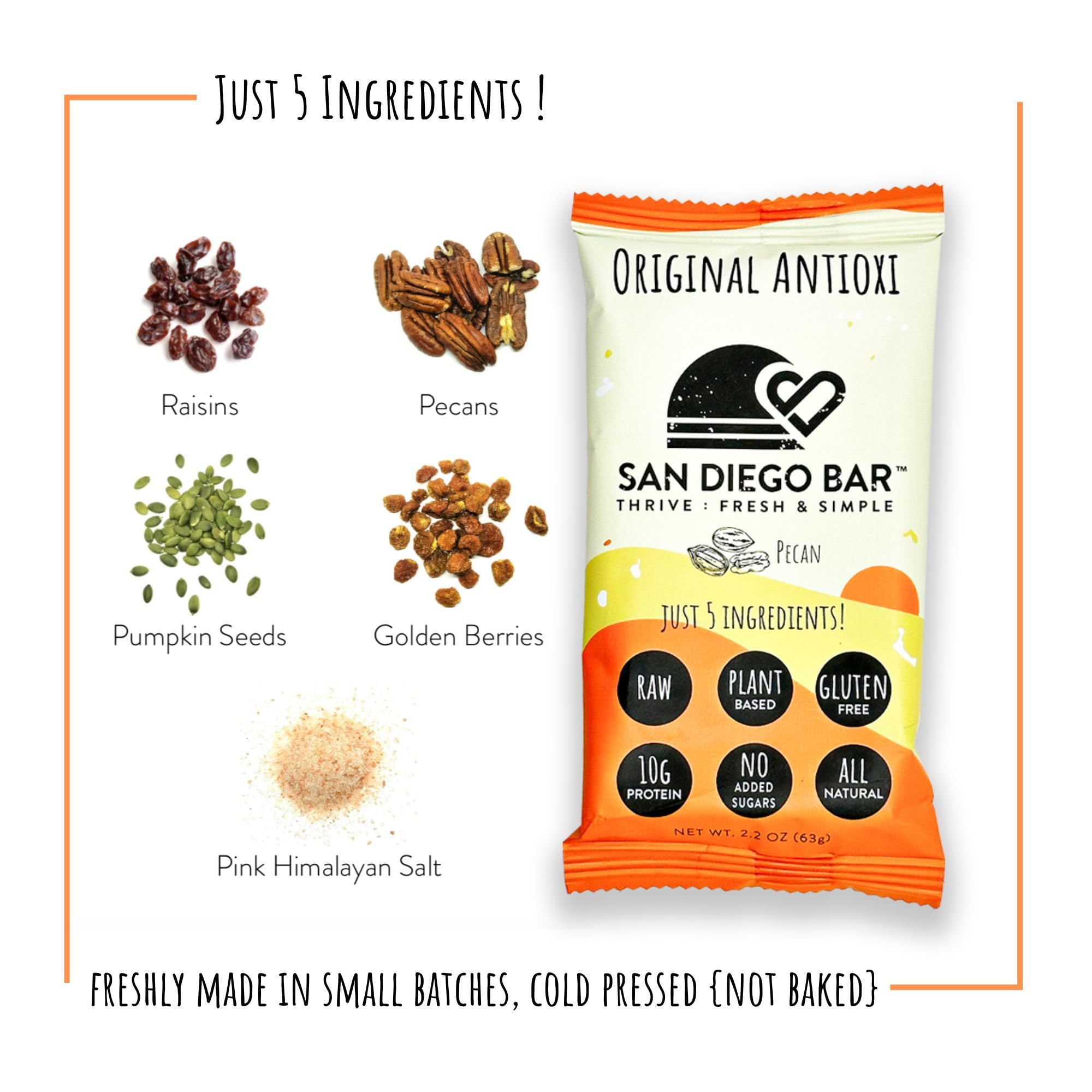 San Diego Bar Original Antioxi - 12 Count, Gluten Free, Vegan, Dairy Free Snack Bars | Healthy On-The-Go Energy Bars for Hiking, Workouts & Travel