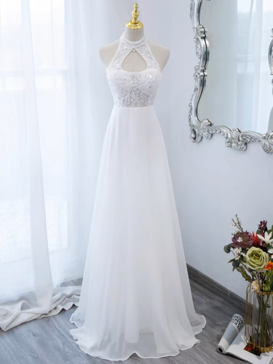 Elegant Blue Halter A-Line Chiffon Long Prom Dress J3188 for Formal Dances & Evening Events
