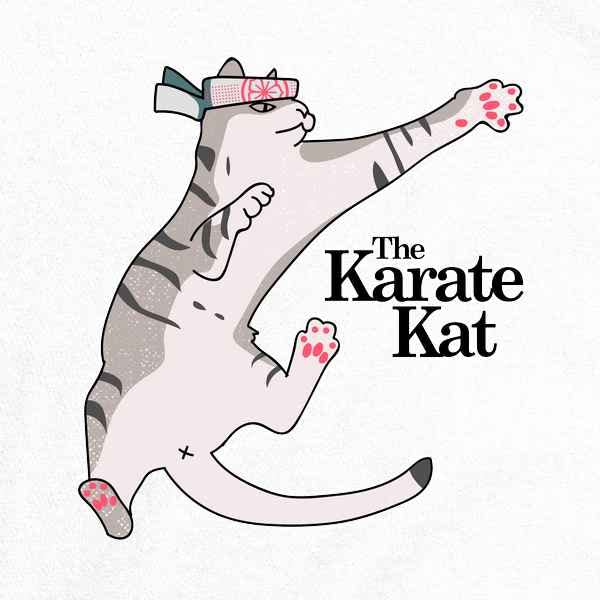 Pop Threads The Karate Kat Funny Cat Meme Graphic T-Shirt for Men - Cool Casual Wear for Cat Lovers & Martial Arts Fans