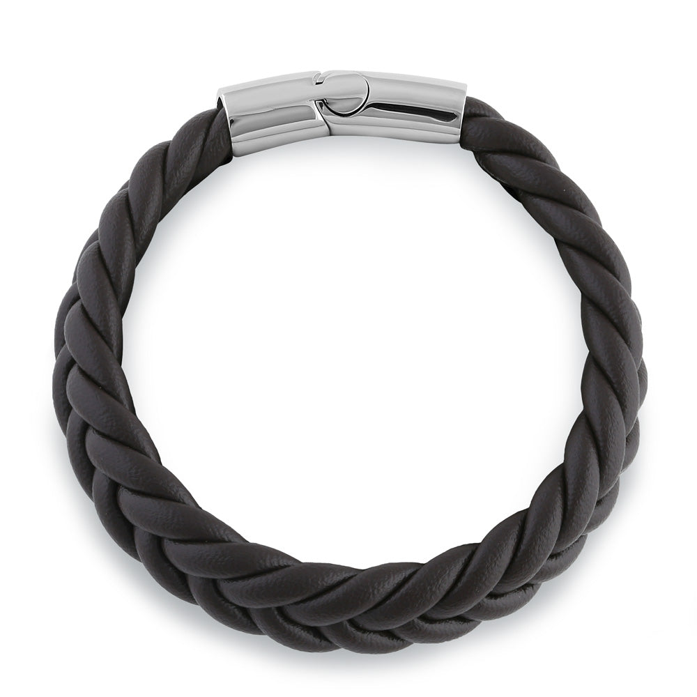 Stainless Steel Brown Leather Twist Bracelet for Women - Fashion Adjustable Wrap Bracelet for Casual Wear, Gift Giving & Everyday Accessories