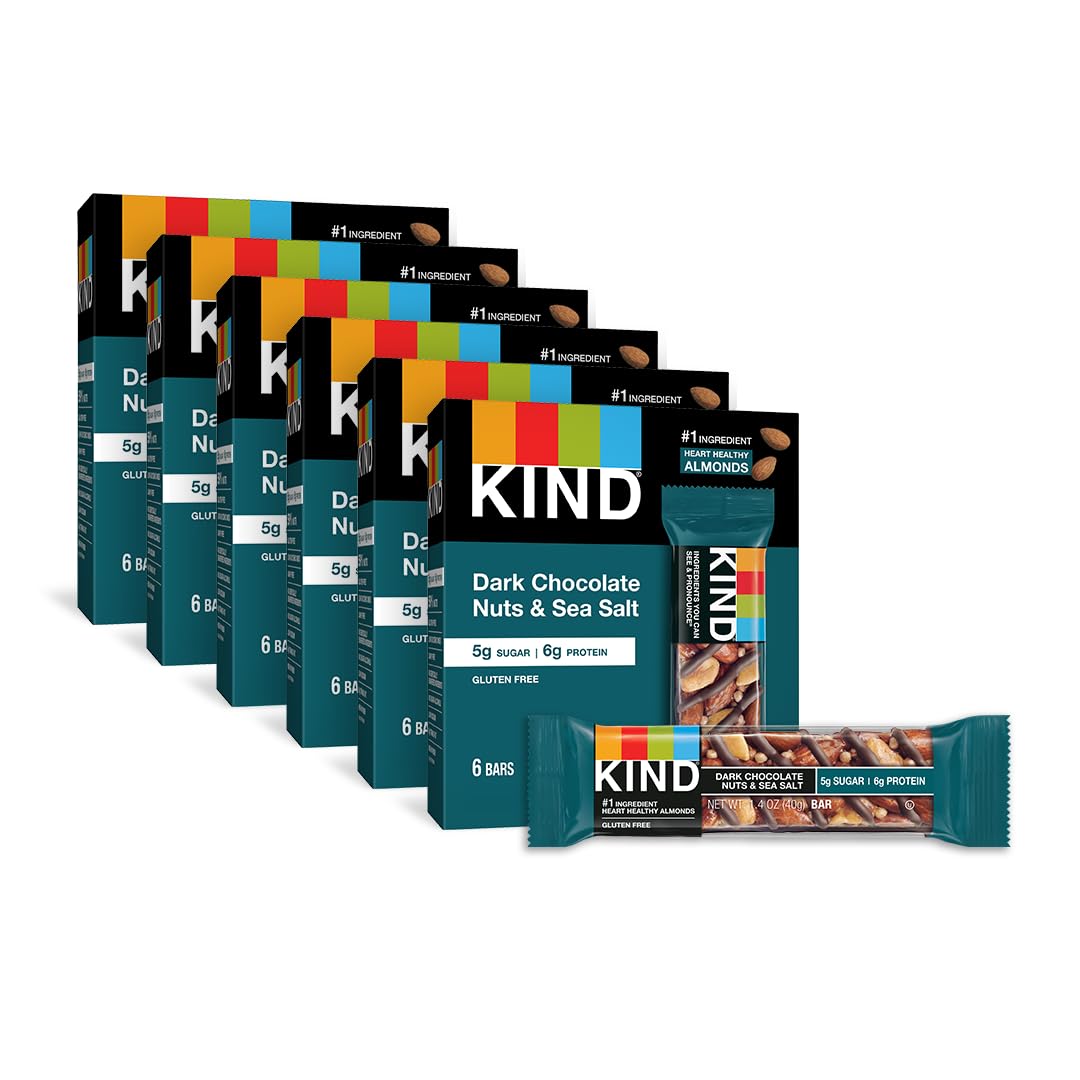 KIND Bars, Dark Chocolate Nuts & Sea Salt - Healthy Gluten Free Snacks with 6g Protein, Low Sugar (36 Count) | Perfect for On-the-Go Energy, Workout Fuel & Office Snacking