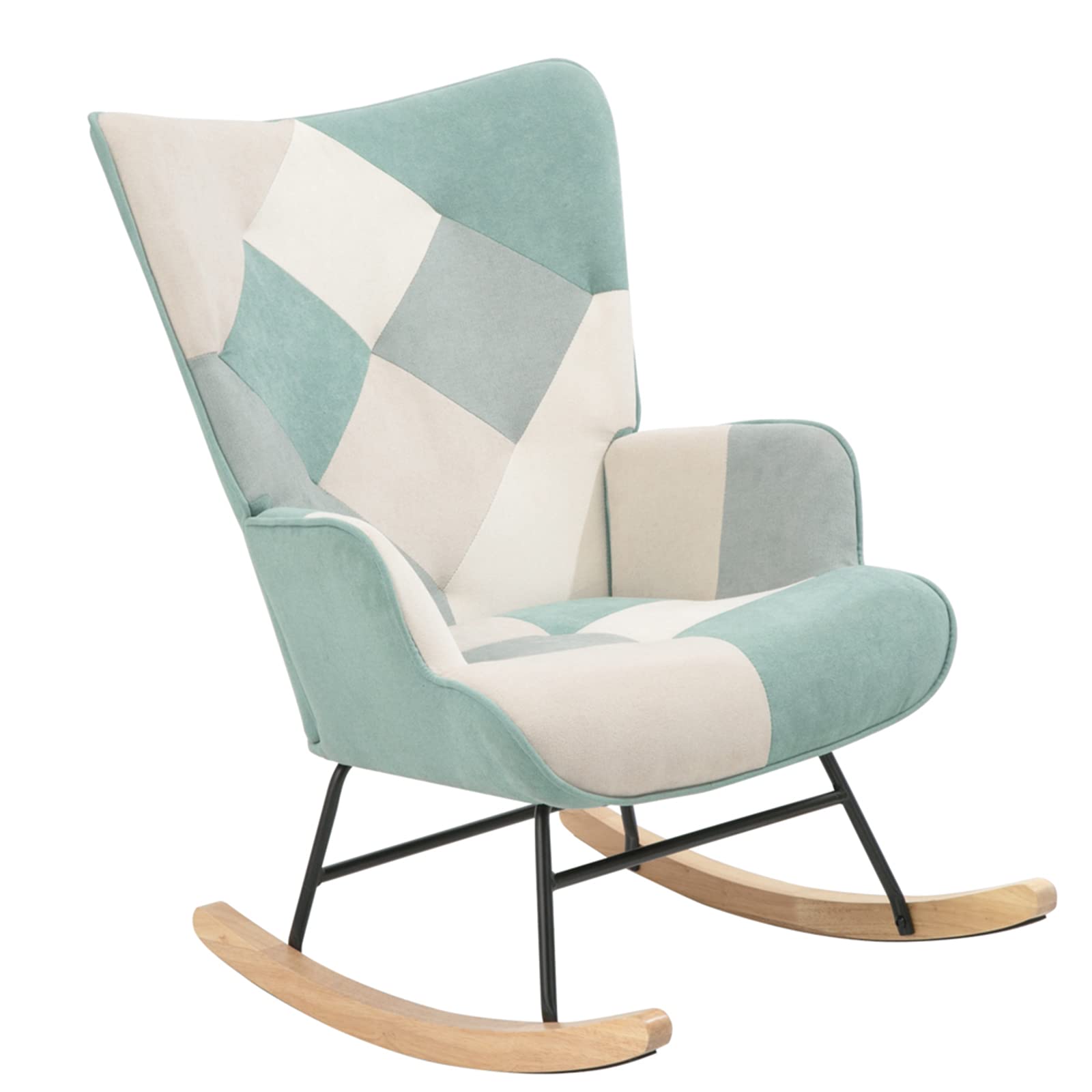 HomVent Upholstered Rocking Chair - Mid Century Modern Fabric Rocker with Tall Back & Wood Base | Comfortable Nursery Chair & Accent Armchair for Adults & Kids | Perfect for Living Room, Bedroom, Nursery & Relaxation Spaces