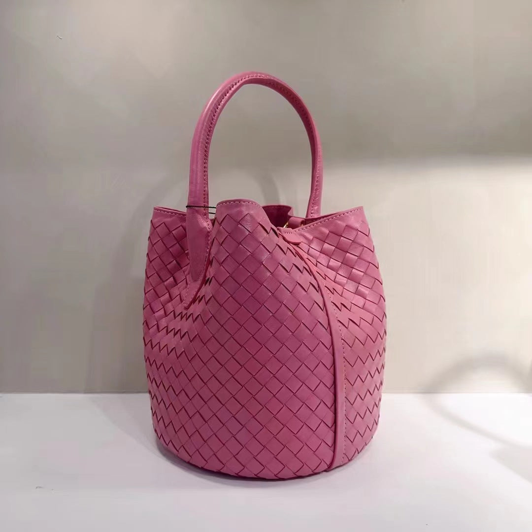 Handwoven Lambskin Bucket Bag for Women - Soft Leather Crossbody Purse with Adjustable Strap - Perfect for Travel, Shopping & Everyday Use