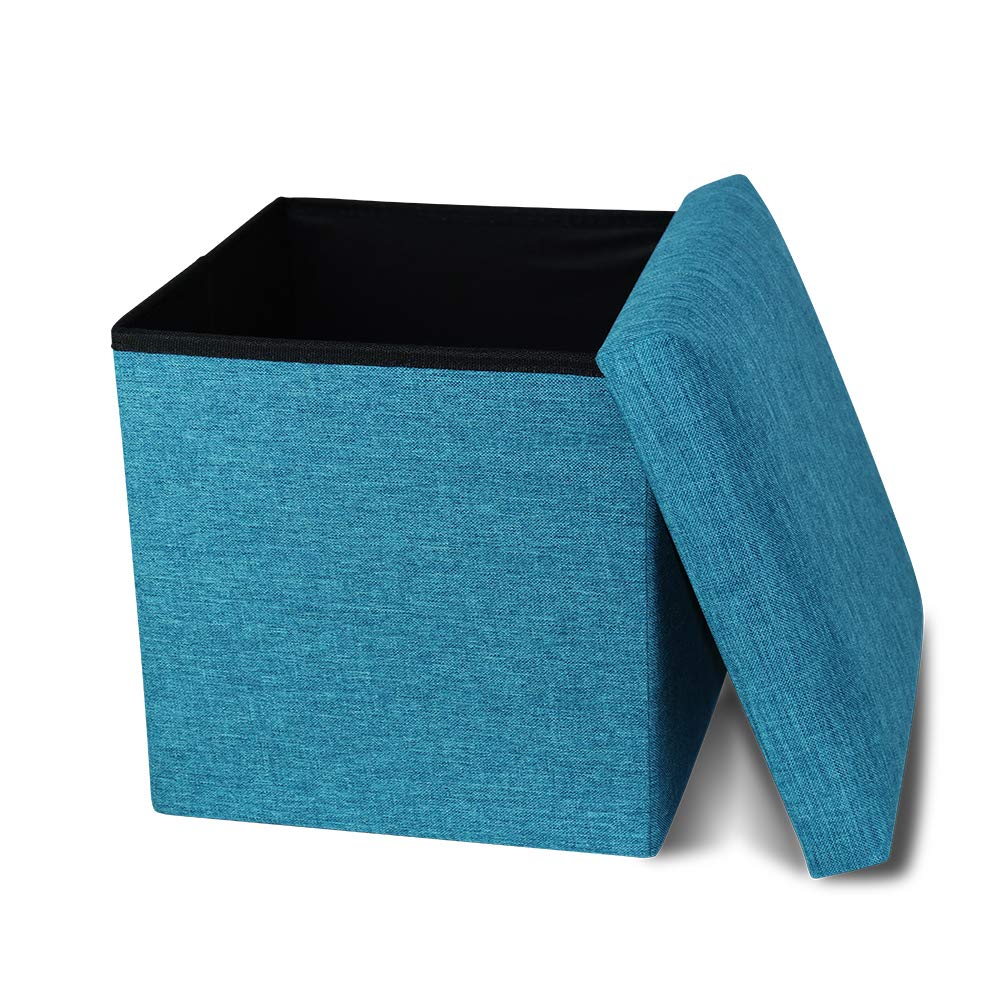 Foldable Storage Ottoman Cube - 11.8x11.8x11.8 Inch Square Footrest Stool with Memory Foam | Space-Saving Teal Ottoman for Living Room, Bedroom & Office Organization