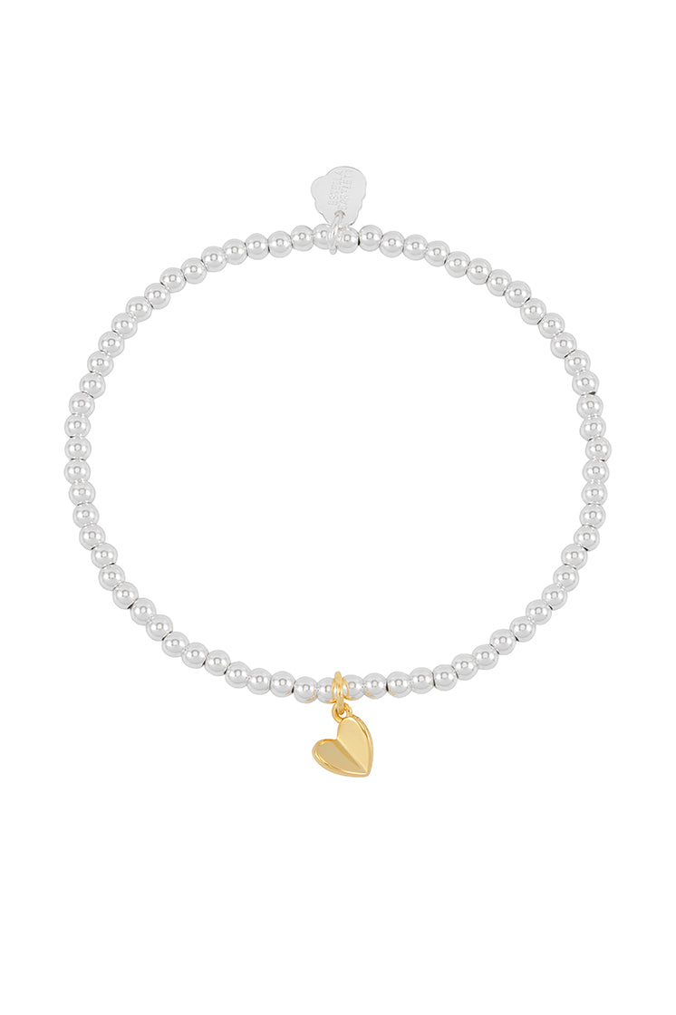 Sienna Beaded Folded Heart Charm Bracelet for Women - Elegant Adjustable Friendship Jewelry Gift for Valentine's Day, Anniversary or Birthday - Perfect for Everyday Wear and Special Occasions