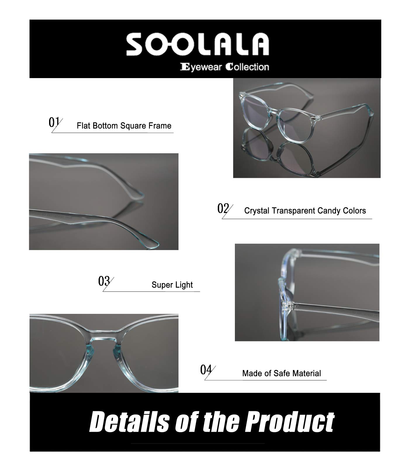 SOOLALA Women's Blue Light Blocking Glasses - Anti Eye Strain Reading & Computer Glasses for Women - Clear Lightweight Frames for Office Work, Gaming & Screen Time
