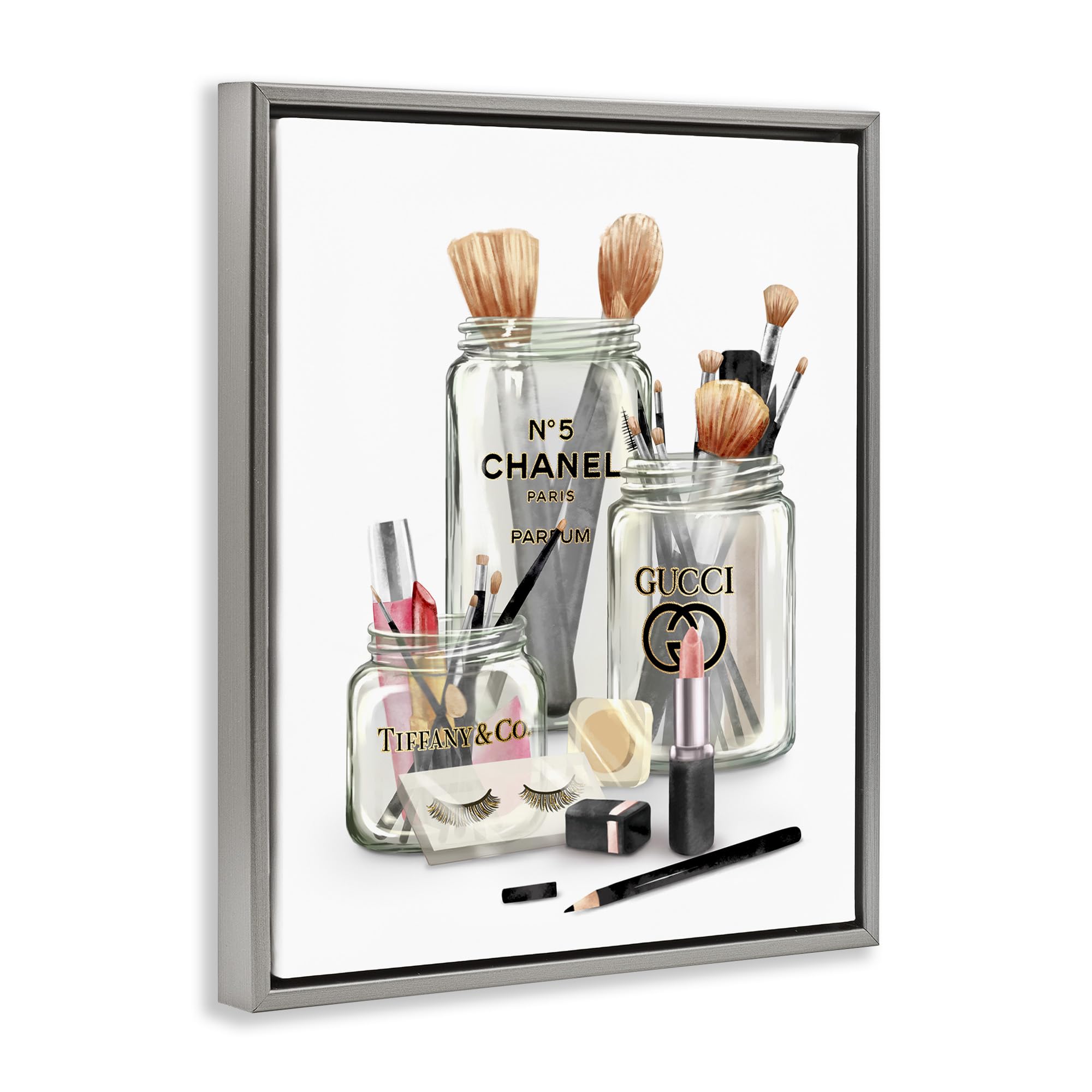 Stupell Industries Fashion Brand Makeup In Mason Jars Framed Canvas Wall Art - Glam Design by Ziwei Li - Perfect for Bathroom, Bedroom & Salon Decor