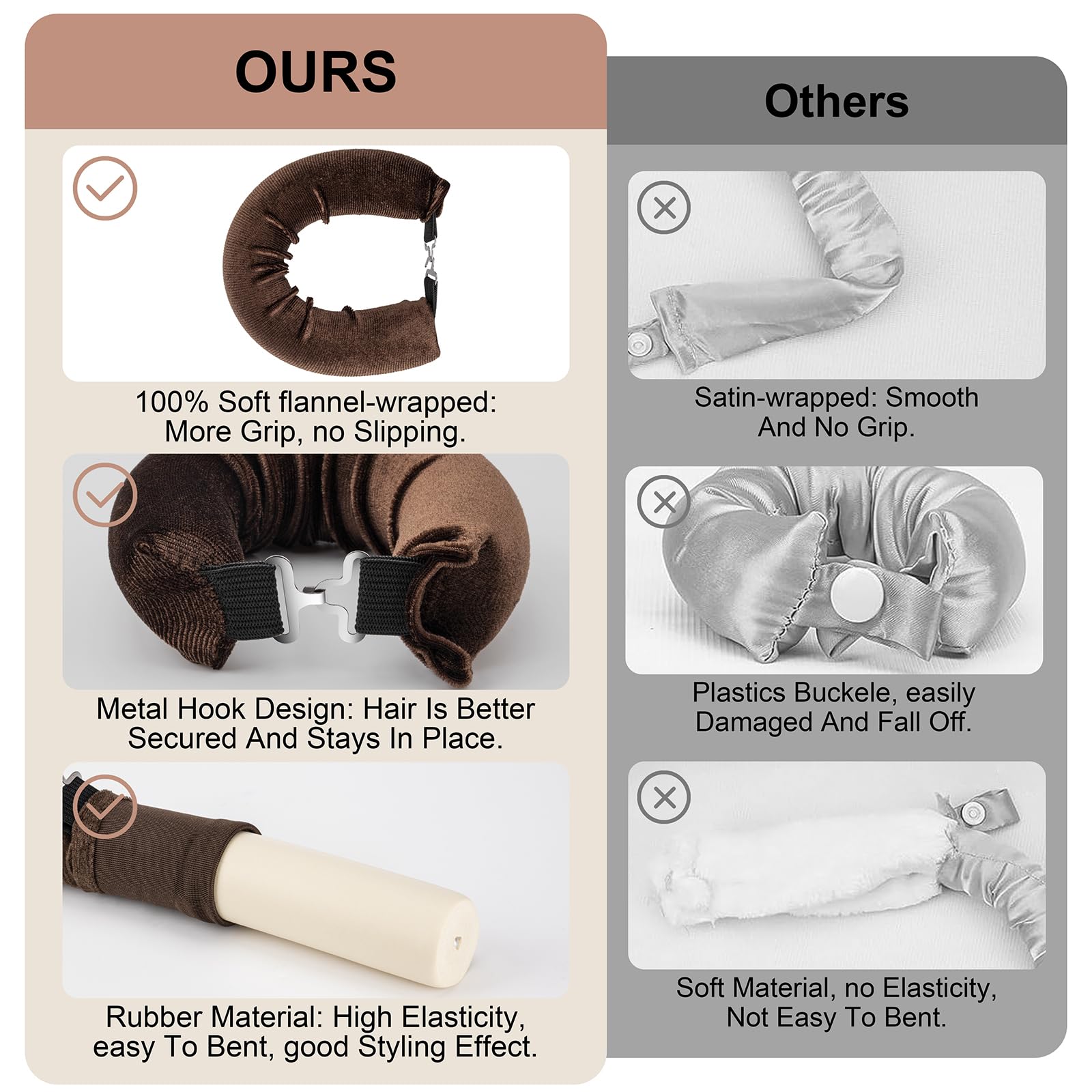 Heatless Curling Rod Headband for Overnight Curls - No Heat Silk Hair Rollers with Hair Clips & Scrunchie (Upgraded Brown Set) | Perfect for Sleeping, Travel & Damage-Free Styling