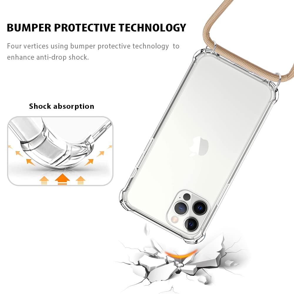 YESPURE Clear Adjustable Crossbody Phone Case for iPhone 13 Pro Max - Soft Slim Protective Cover with Shoulder Strap for Women & Girls (Beige) | Perfect for Travel, Shopping, and Hands-Free Daily Use